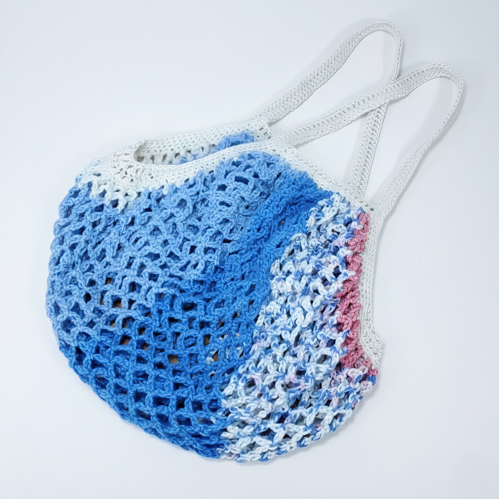 Handmade Blue Farmers Market Bag Crochet French Net Sack