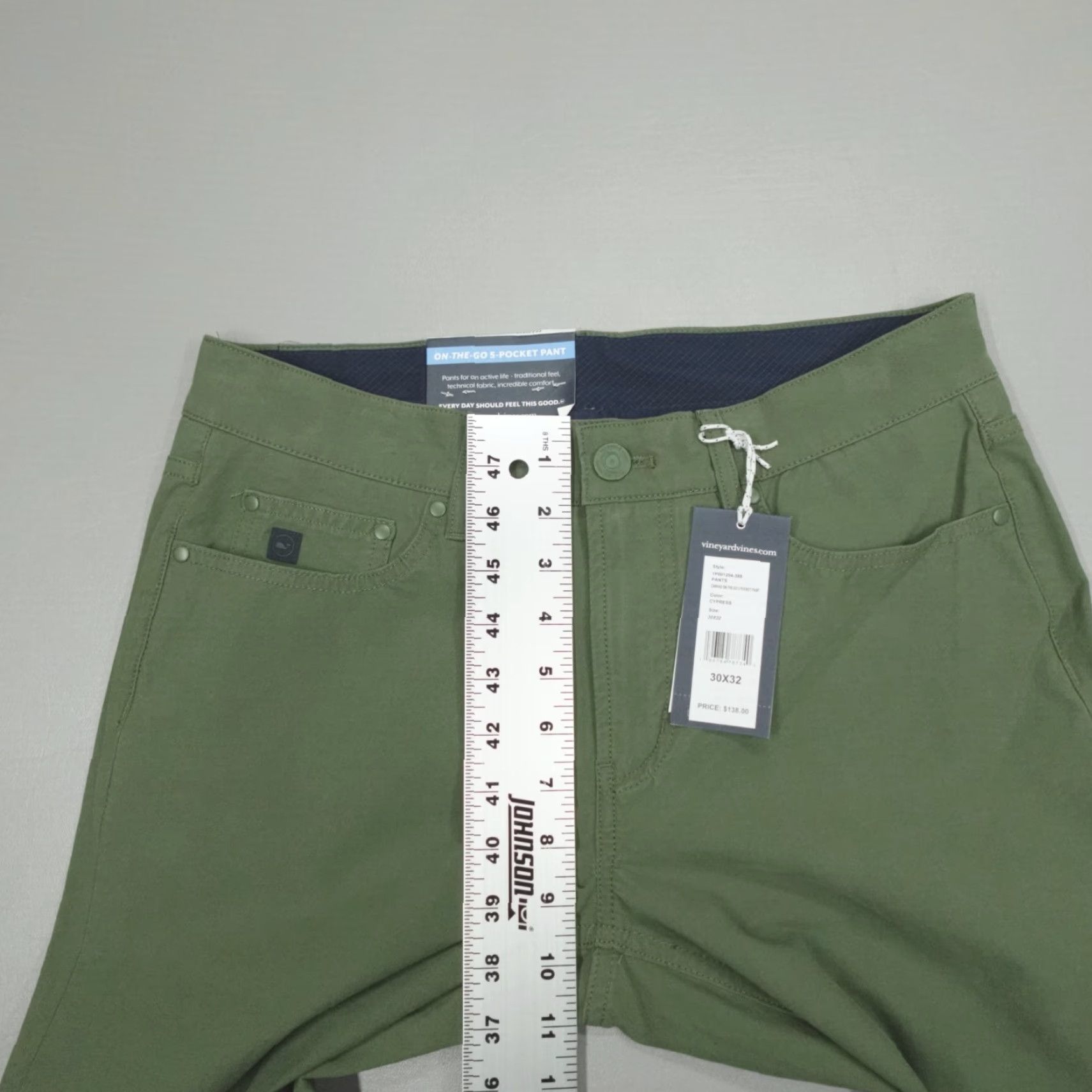 Vineyard Vines Vineyard Vines Canvas OTG On-The-Go 5-Pocket Pant Men's 30x32 Cypress Green Canvas Chino Pockets Stretch Regular Straight Jeans/Trousers Mens Size US 30 / EU 46 - 7 Thumbnail