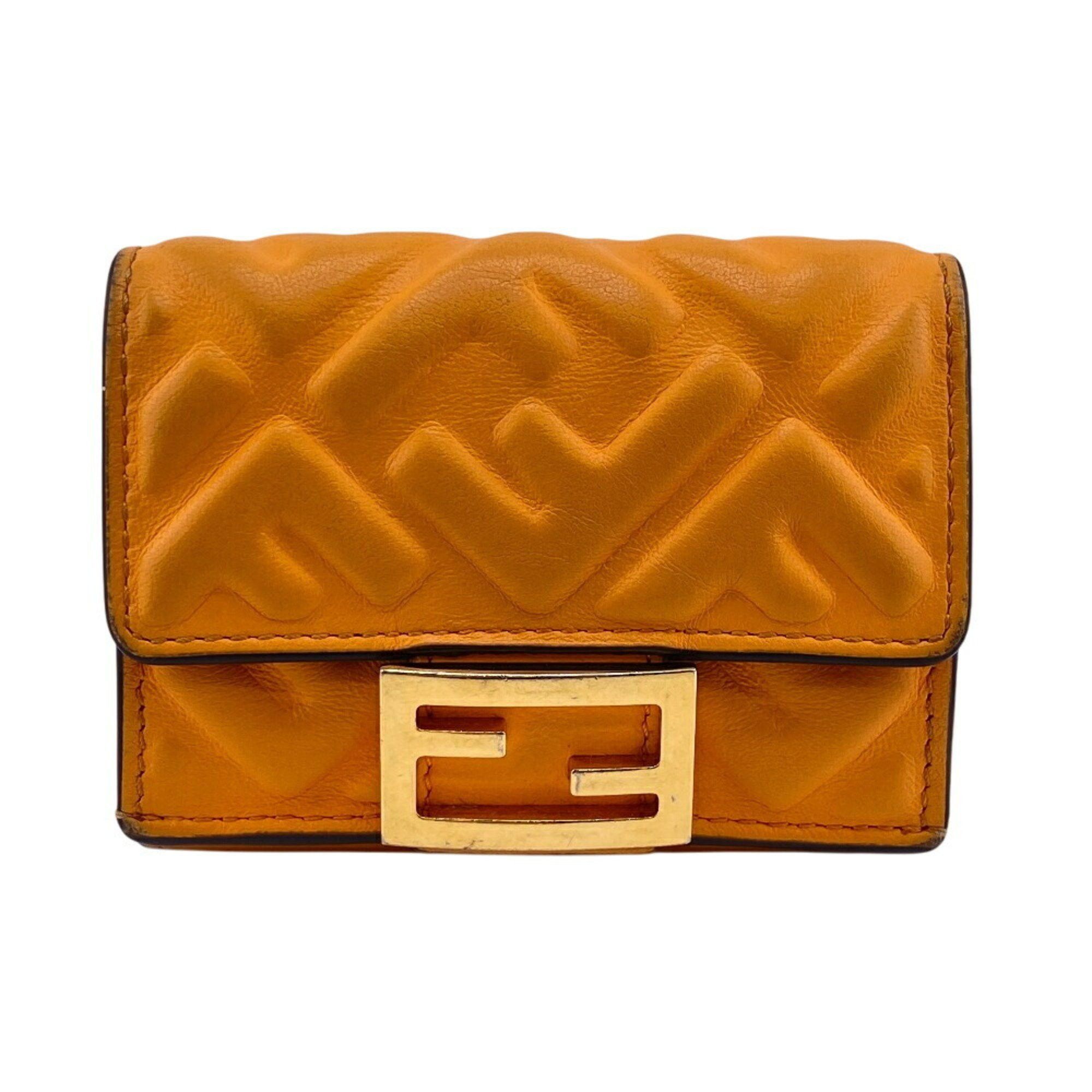 FENDI Bucket Micro Embossed FF Tri-fold Wallet in Orange