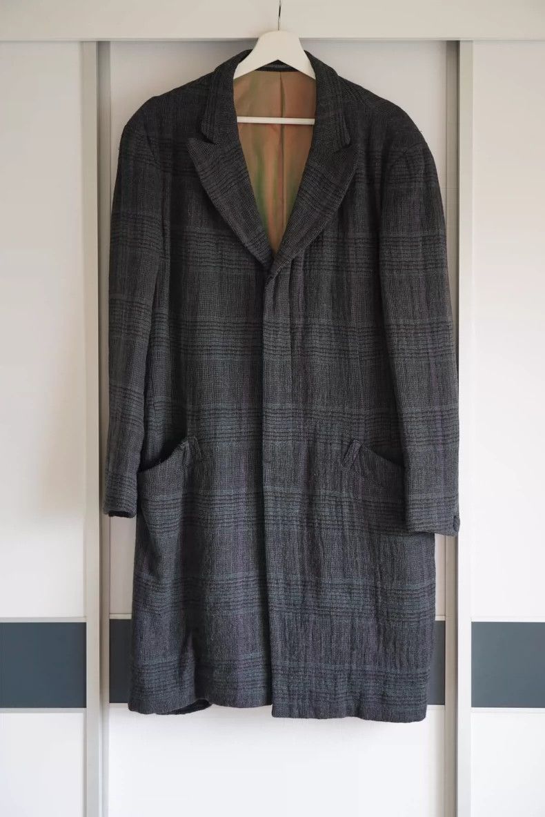 Yohji Yamamoto 12 Aw Cloth Buckle Plaid Coat 2501-Nextarrow