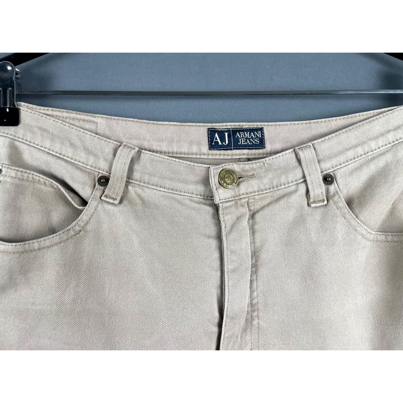 Vintage Armani Jeans Pants Men Beige Cotton Comfort Straight Leg Chino Button Fly Size US 35 - 4 Thumbnail