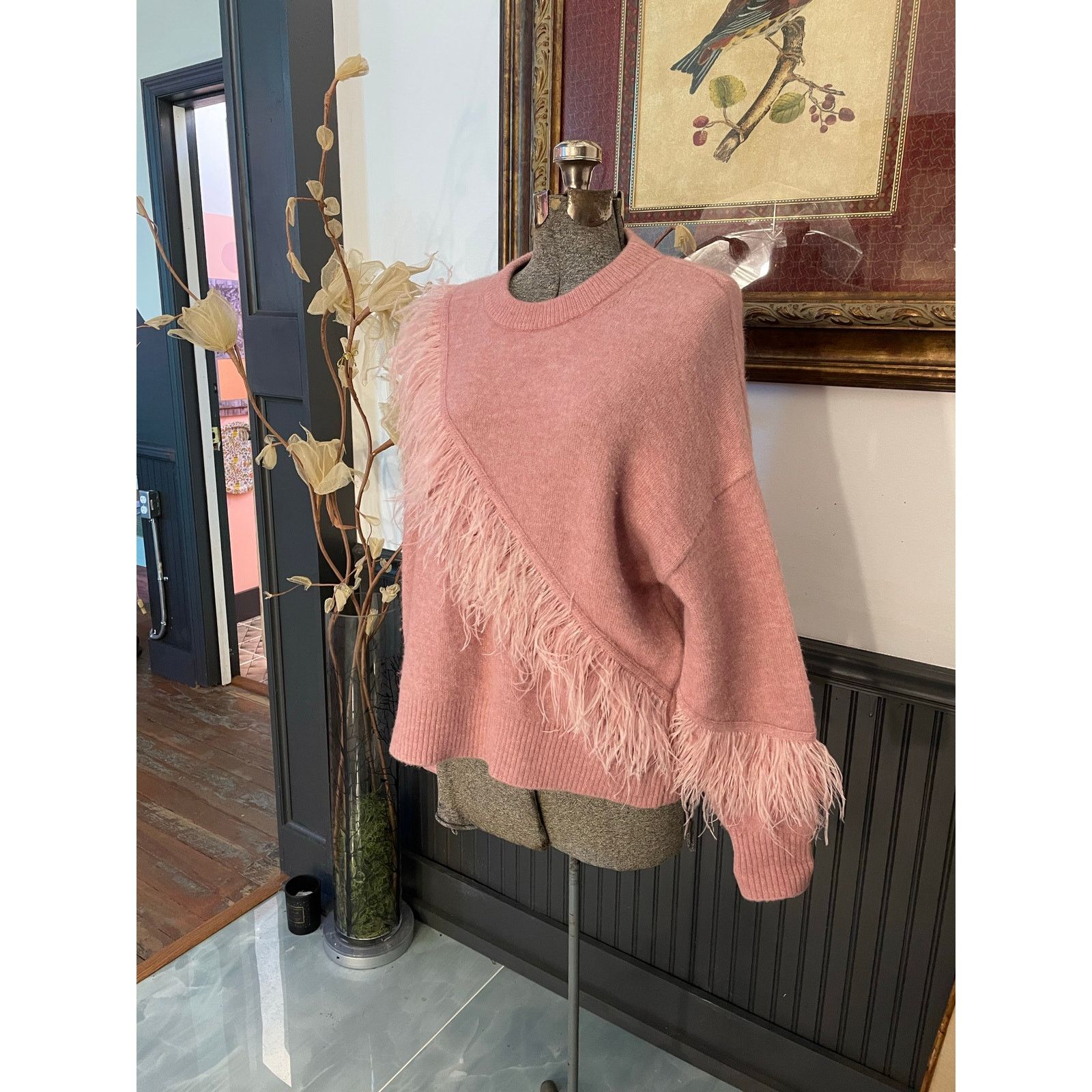 Cinq a Sept Cinq à Sept Pink Feather Trim Wool Blend Sweater Size Small Size S / US 4 / IT 40 - 2 Thumbnail
