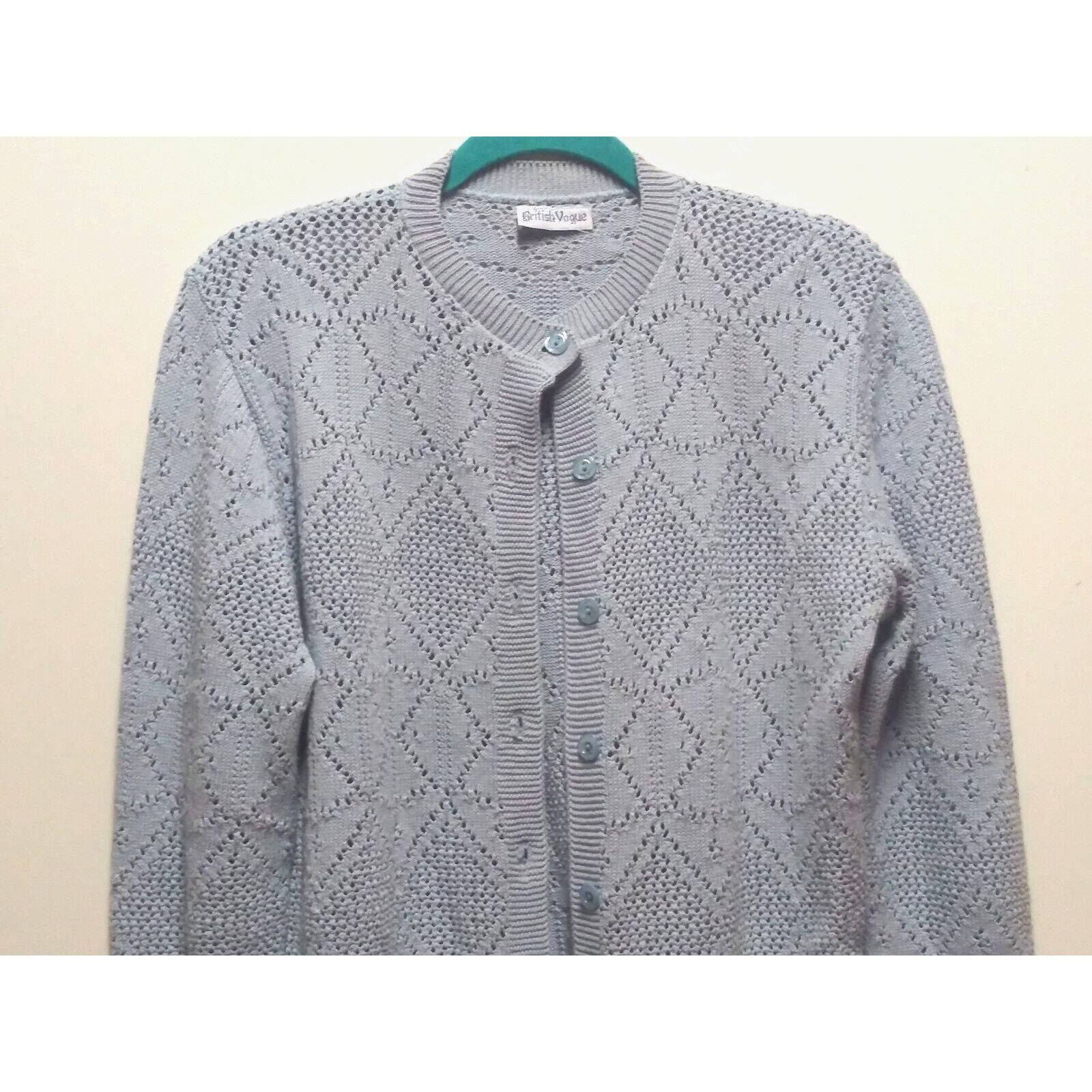 Vintage VINTAGE Sweater Cardigan British Vogue womens Sz M baby-blue Size M / US 6-8 / IT 42-44 - 3 Thumbnail