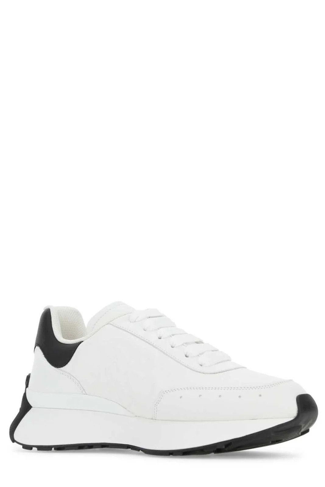 image of Alexander Mcqueen O1Sl1Vt10224 Leather Runner Sneakers In Black & White in Black/White (Size 13)