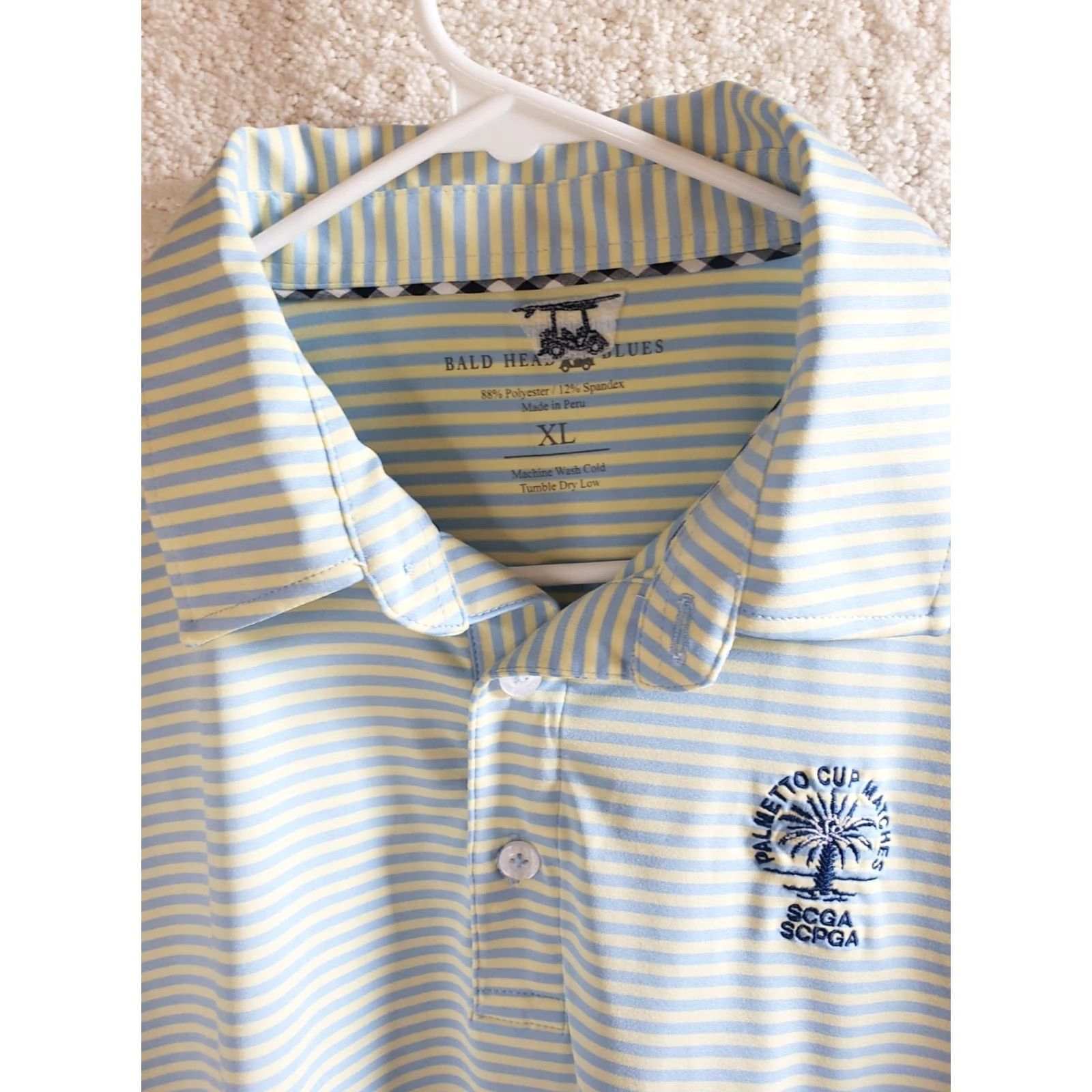 Vintage Bald Head Blues Polo Shirt Short Sleeve Men XL Blue Yellow Striped Chest Logo Golf Polo Shirt Size US XL / EU 56 / 4 - 4 Thumbnail