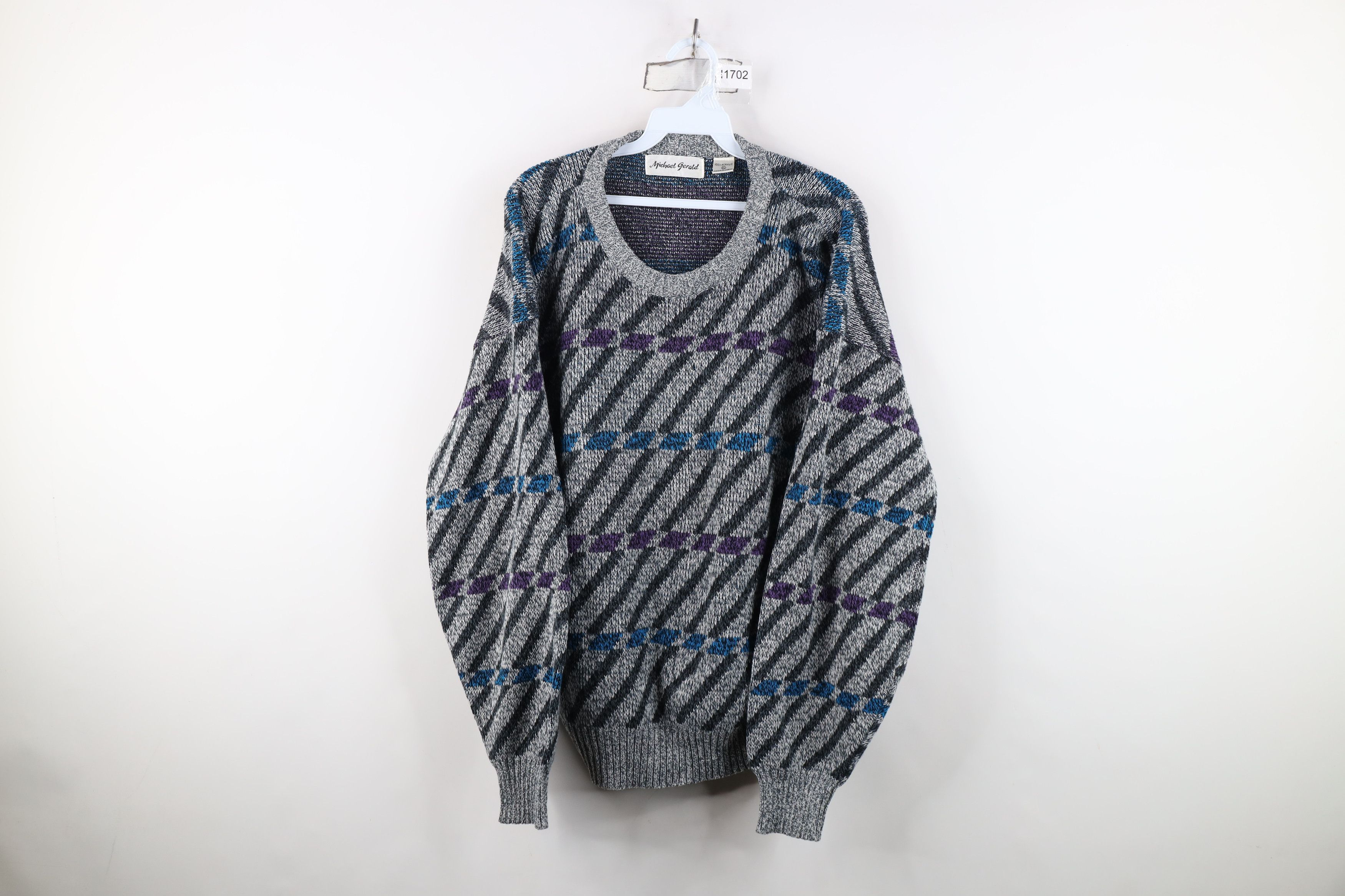 Vintage Vintage 90s Streetwear Geometric Knit Crewneck Sweater Size XL / US 12-14 / IT 48-50 - 1 Thumbnail