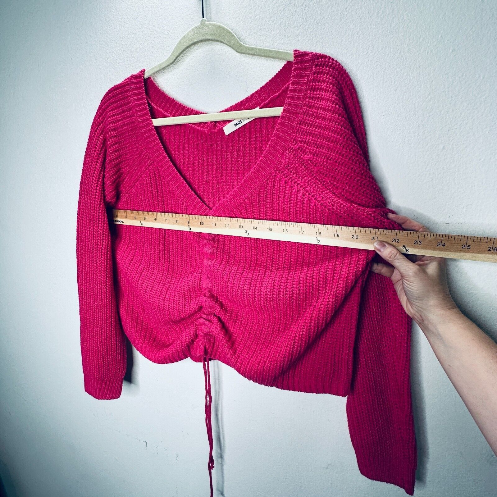 Other Paris & Me Pink VNeck Long Sleeve Adjustable Ruched Sweater Size S / US 4 / IT 40 - 10 Thumbnail