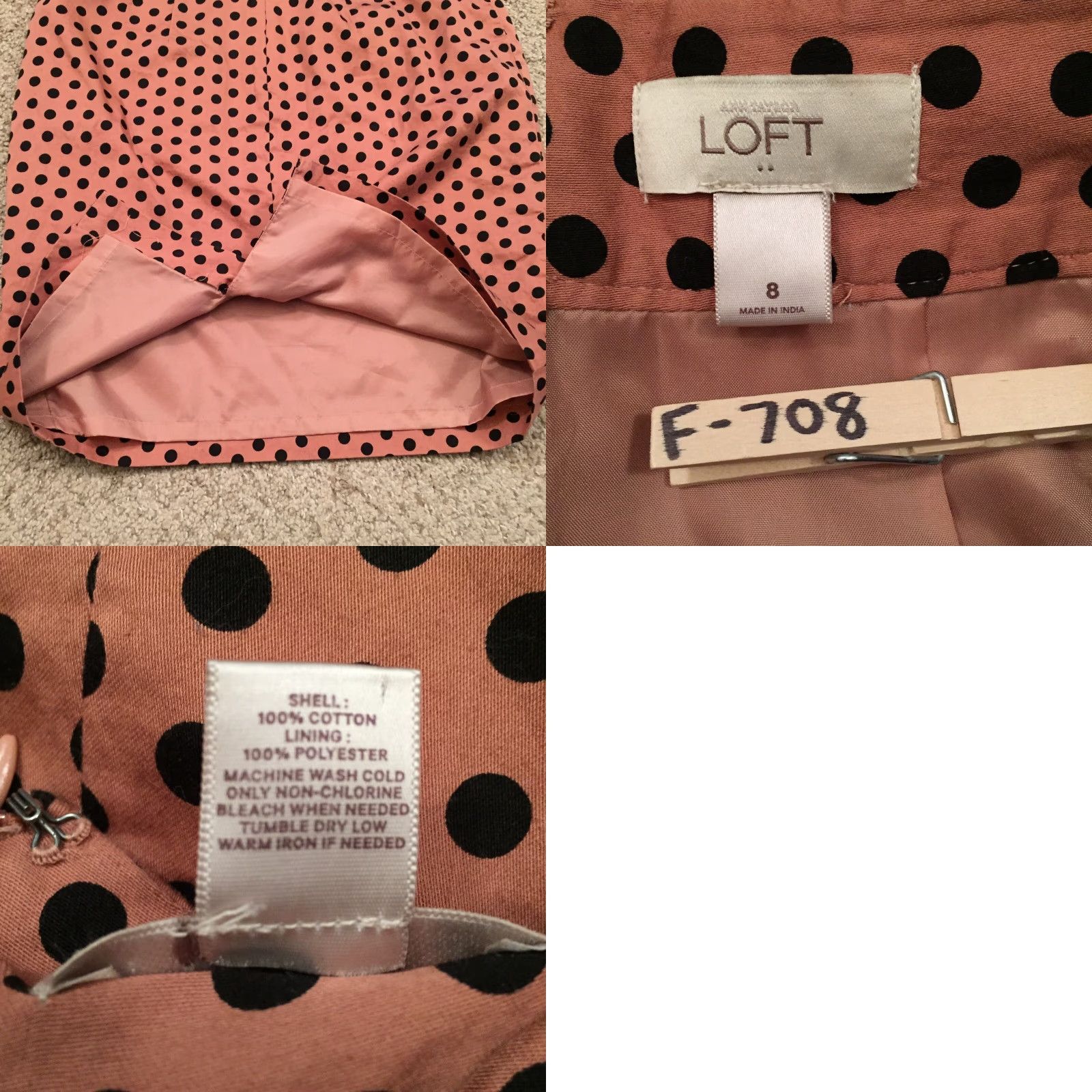 Loft LOFT Skirt Knee Length Pencil Lined Beige Polka Dot Size 6 Women's Regular Cotton Zip Size 28" / US 6 / IT 42 - 8 Thumbnail