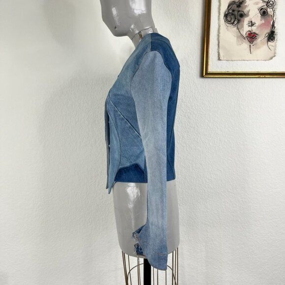 A.W.A.K.E. MODE A.W.A.K.E. MODE Upcycled Denim Off Shoulder Top Jean Jacket Size XS / US 0-2 / IT 36-38 - 10 Thumbnail