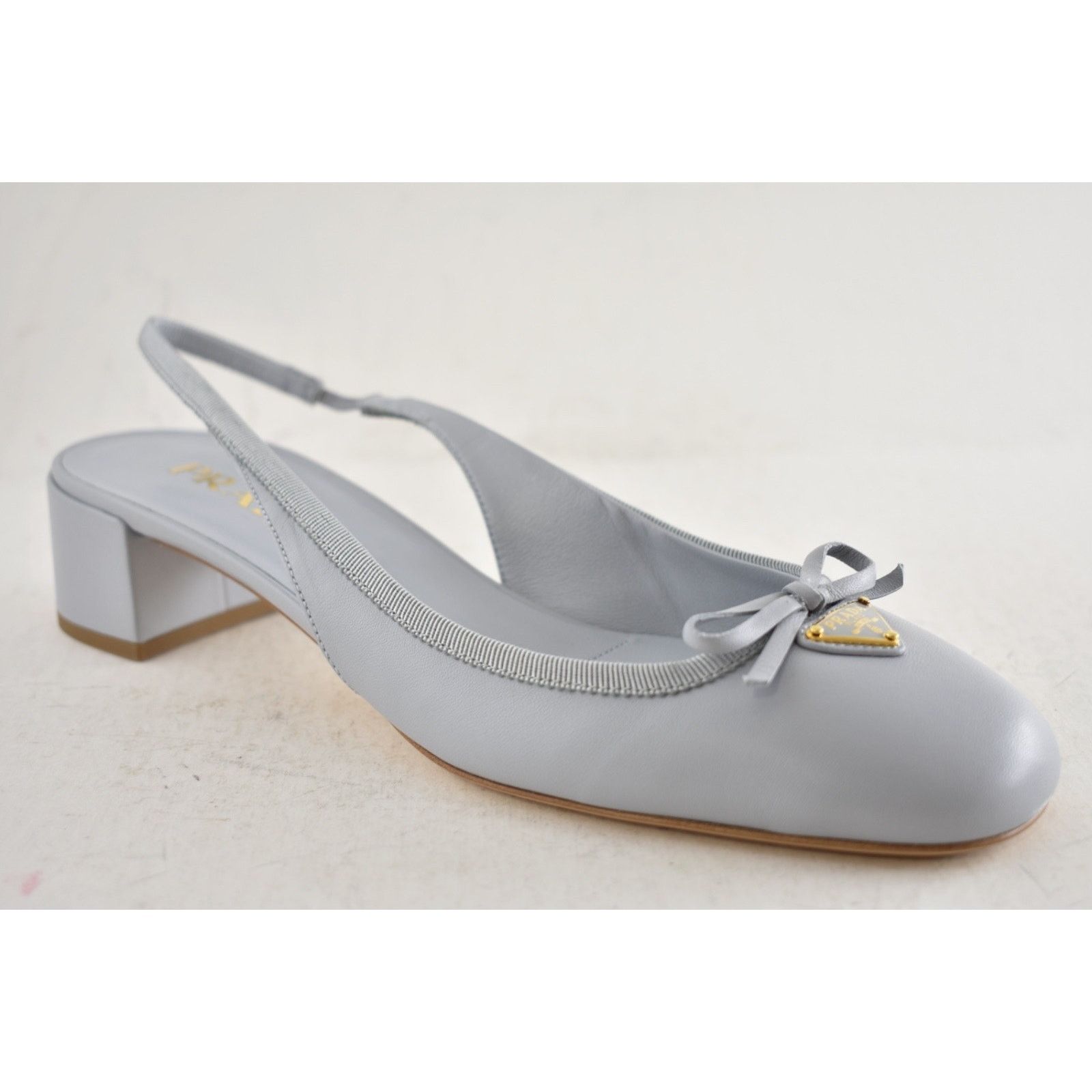 Prada Prada Grey Blue Triangle Logo Bow Slingback Pump 39.5 Size US 9.5 / IT 39.5 - 4 Thumbnail
