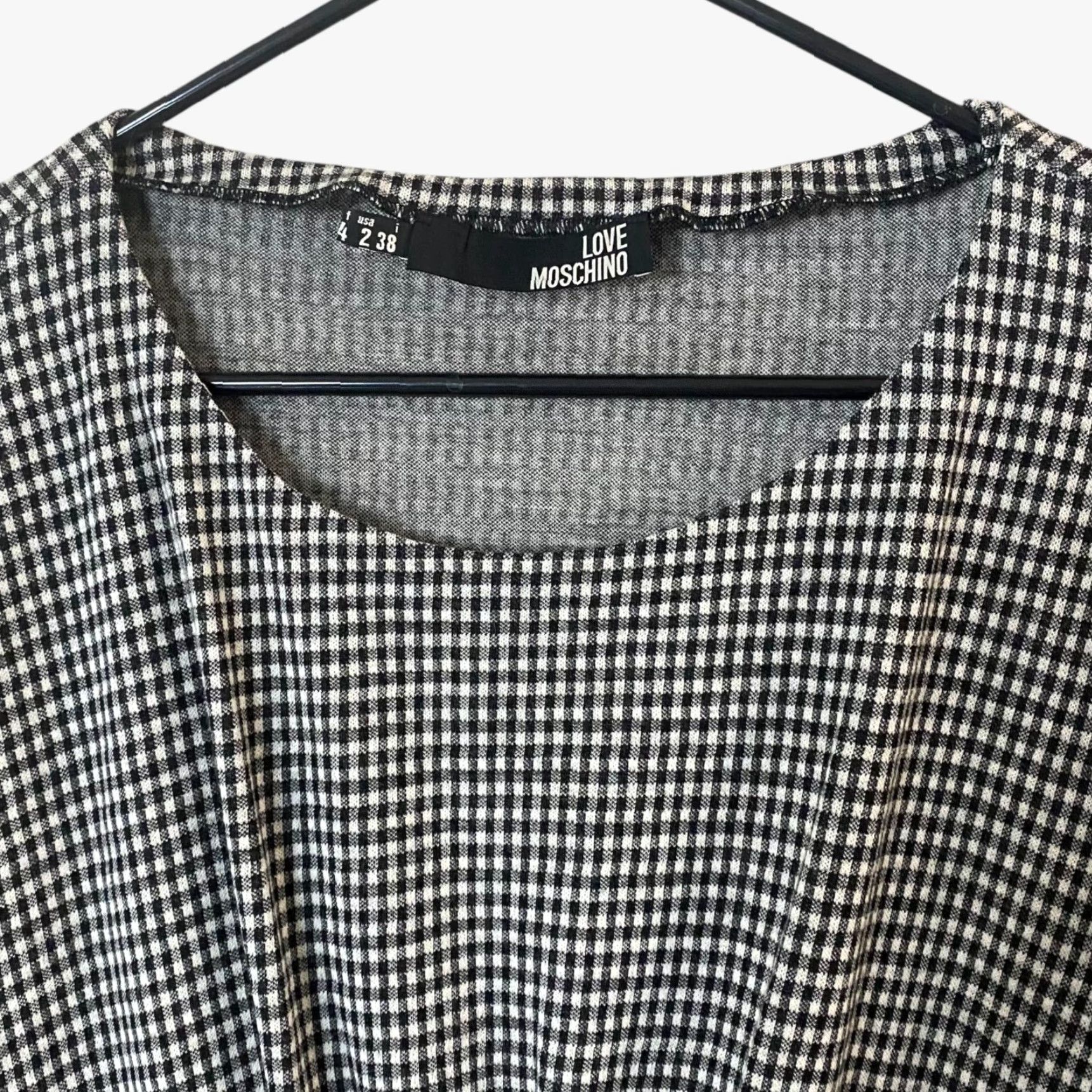 Moschino VINTAGE Love Moschino Gingham Mini Dress 3/4 Sleeve Cinched Black Women's Size 2 Wool Blend Pockets Dress Size XS / US 0-2 / IT 36-38 - 4 Thumbnail
