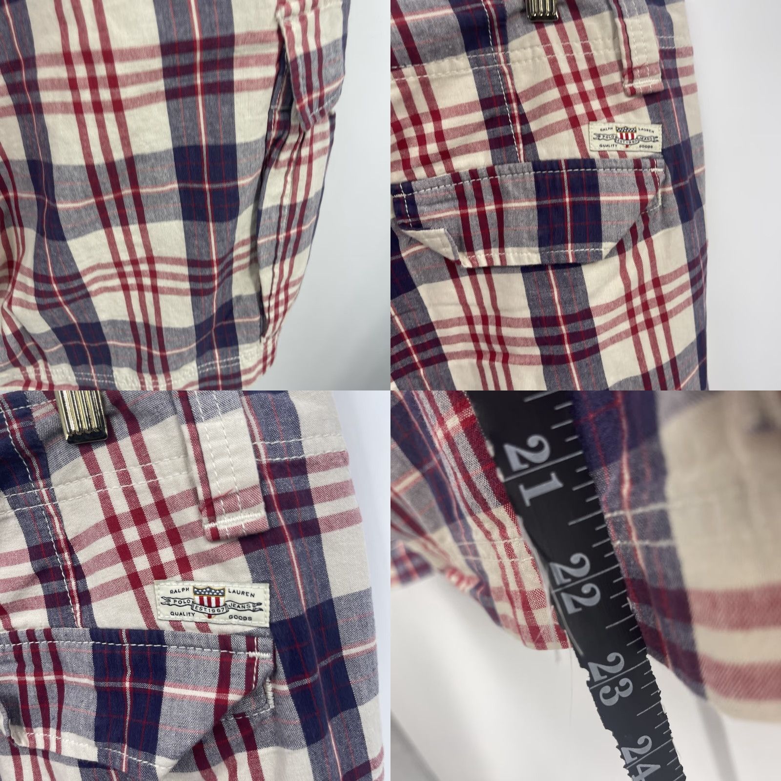 Polo Ralph Lauren VINTAGE Polo Ralph Lauren Jeans Co Plaid Cargo Shorts Mens 36 Twill Blue 90s Preppy Cargo Pocket Pockets Logo Pony Size US M / EU 48-50 / 2 - 9 Thumbnail