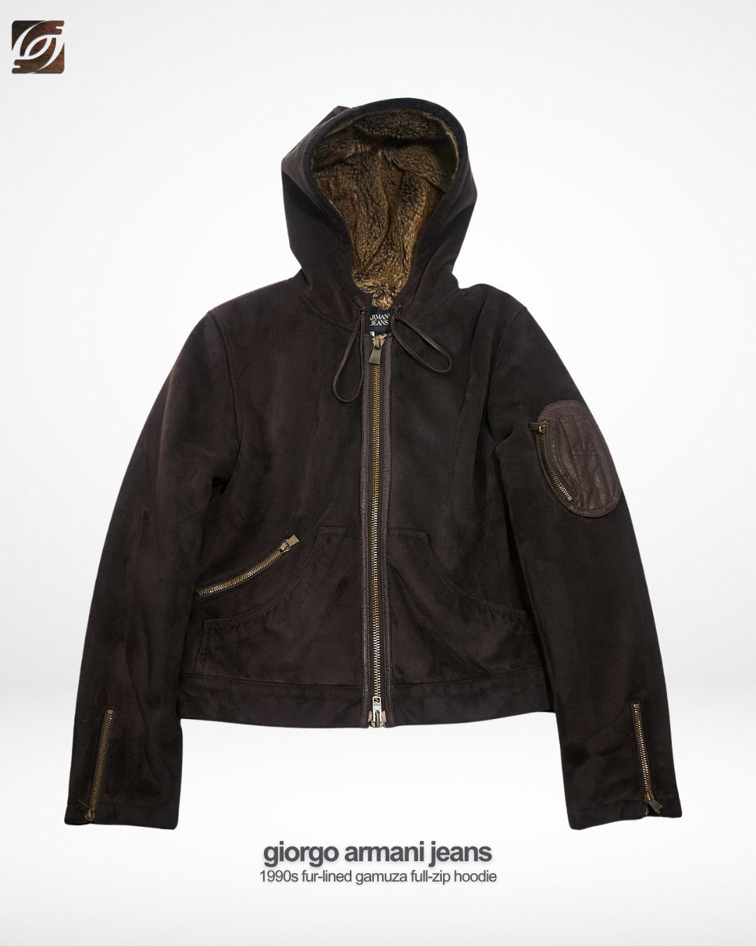 Giorgio Armani 1990s Fur-Lined Gamuza Hoodie Size US M / EU 48-50 / 2 - 1 Thumbnail