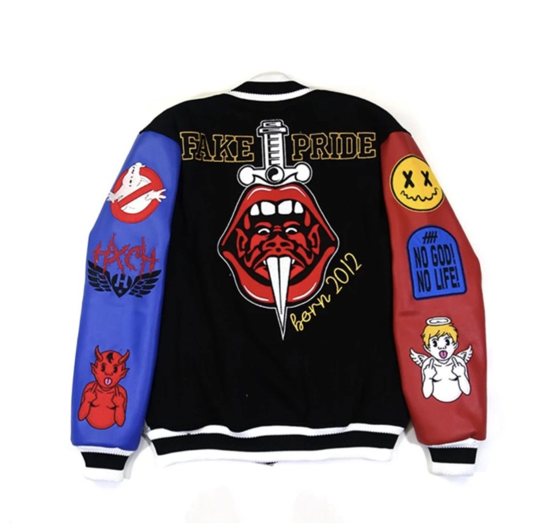 image of Varsity Jacket Fakepride Jacket Varsity Streetwear in Black, Men's (Size Large)