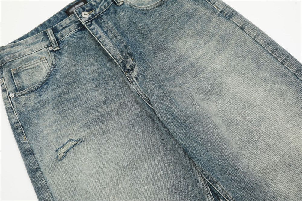 Japanese Brand Street trend loose washed distressed ripped knee jeans y2k Size US 32 / EU 48 - 6 Thumbnail