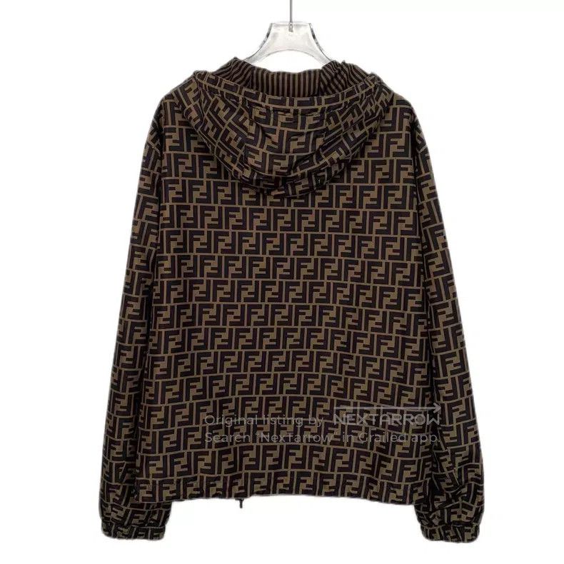 Fendi Fendi Dark Brown Logo Monogram Printed Hooded Zip-Up Long Size US M / EU 48-50 / 2 - 2 Thumbnail