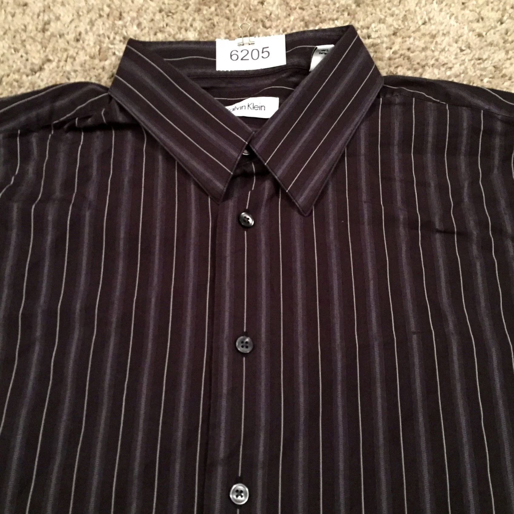 Calvin Klein Calvin Klein Shirt Mens Size 17 Gray Striped Long Sleeve Button Up Size US XL / EU 56 / 4 - 3 Thumbnail