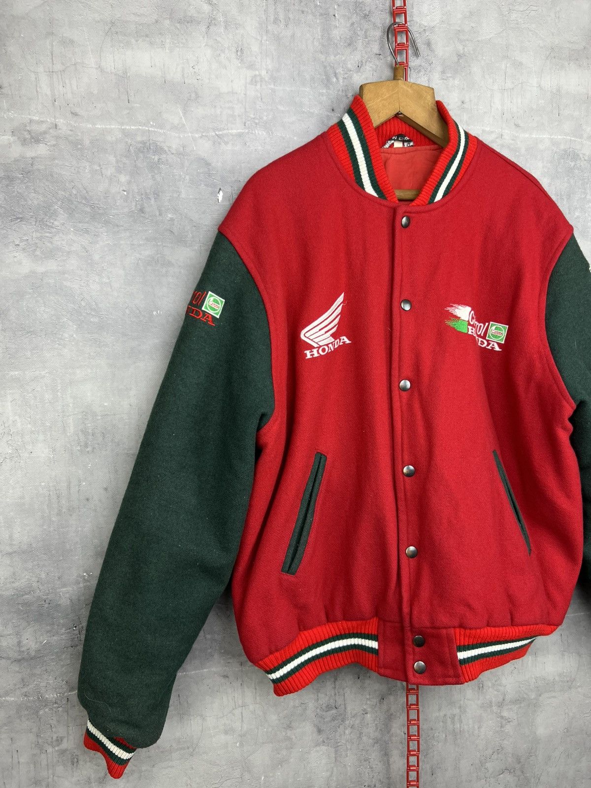 Honda Vintage Honda Castrol Racing Heavy Wool Bomber Jacket Xl Size US XL / EU 56 / 4 - 7 Thumbnail
