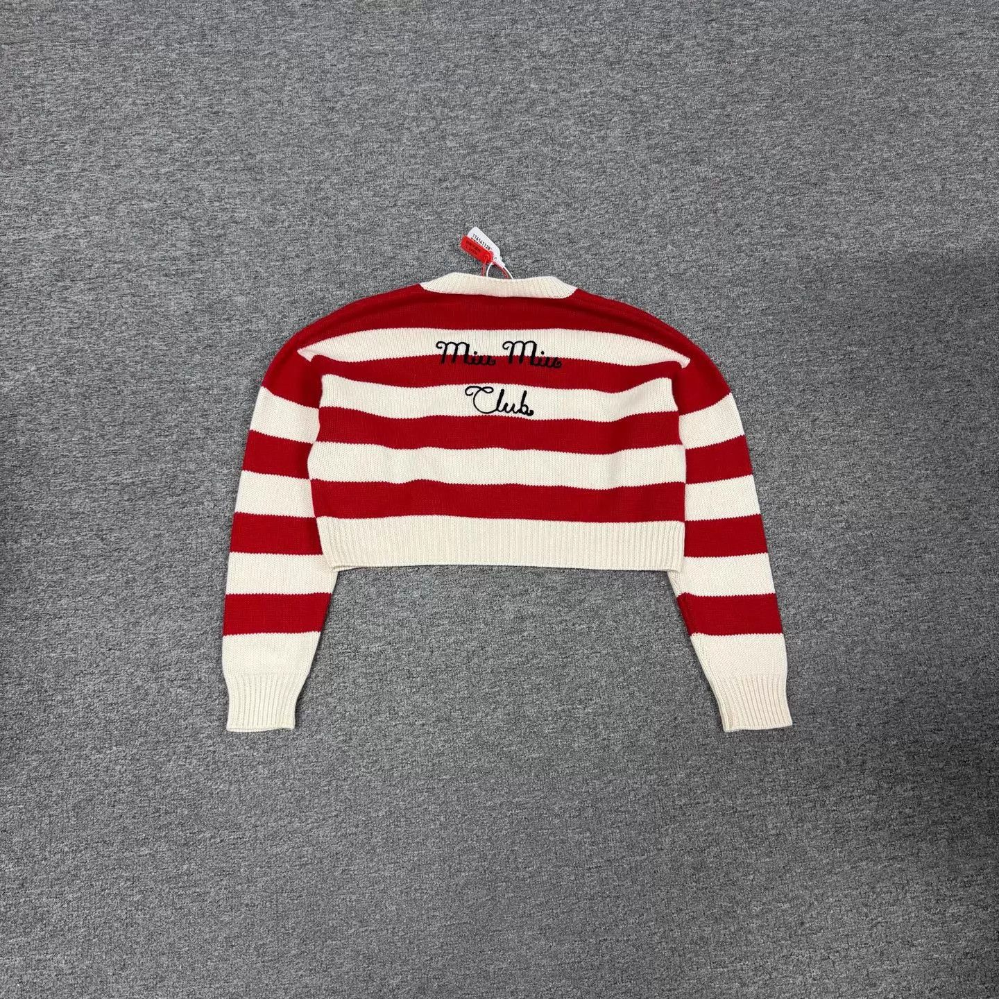 Miu Miu MIU MIU red white stripe V-neck tie-front knit 99 new Size XS / US 0-2 / IT 36-38 - 2 Thumbnail