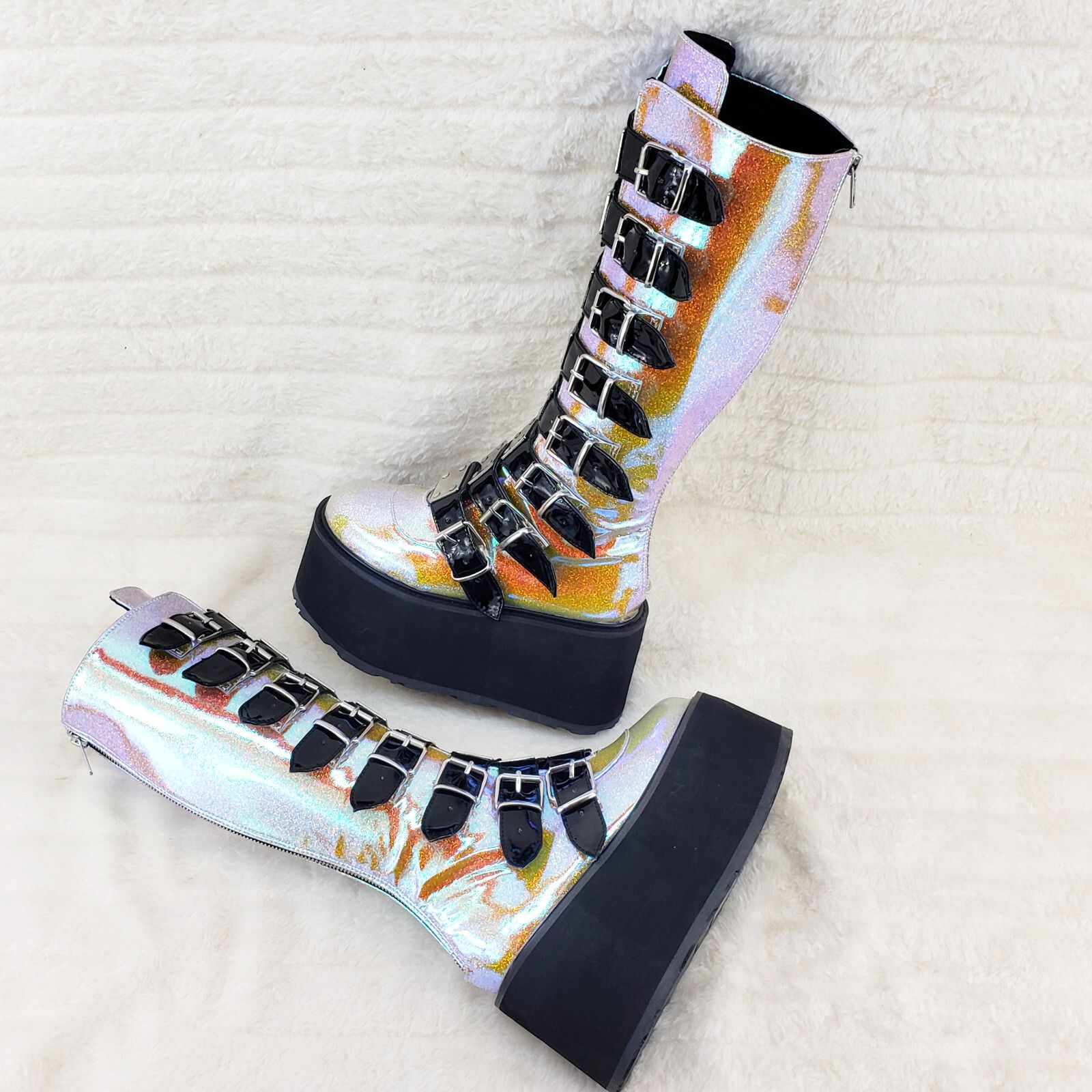 Demonia Cult DEMONIA Damned 318 Multi Strap 3.5" Platform Cyber Punk Knee Size US 6 / IT 36 - 9 Thumbnail