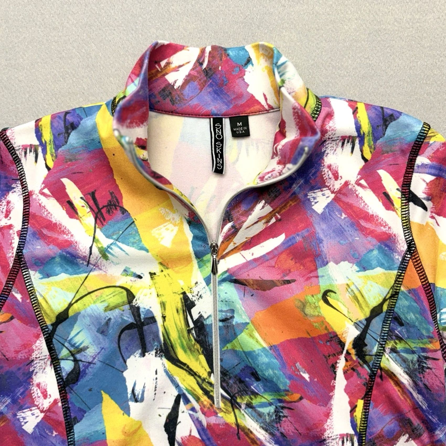 Vintage SNO SKINS Pullover Top M 1/4 Zip Microfiber Paper Mache Pink Purple White Green Size M / US 6-8 / IT 42-44 - 3 Thumbnail