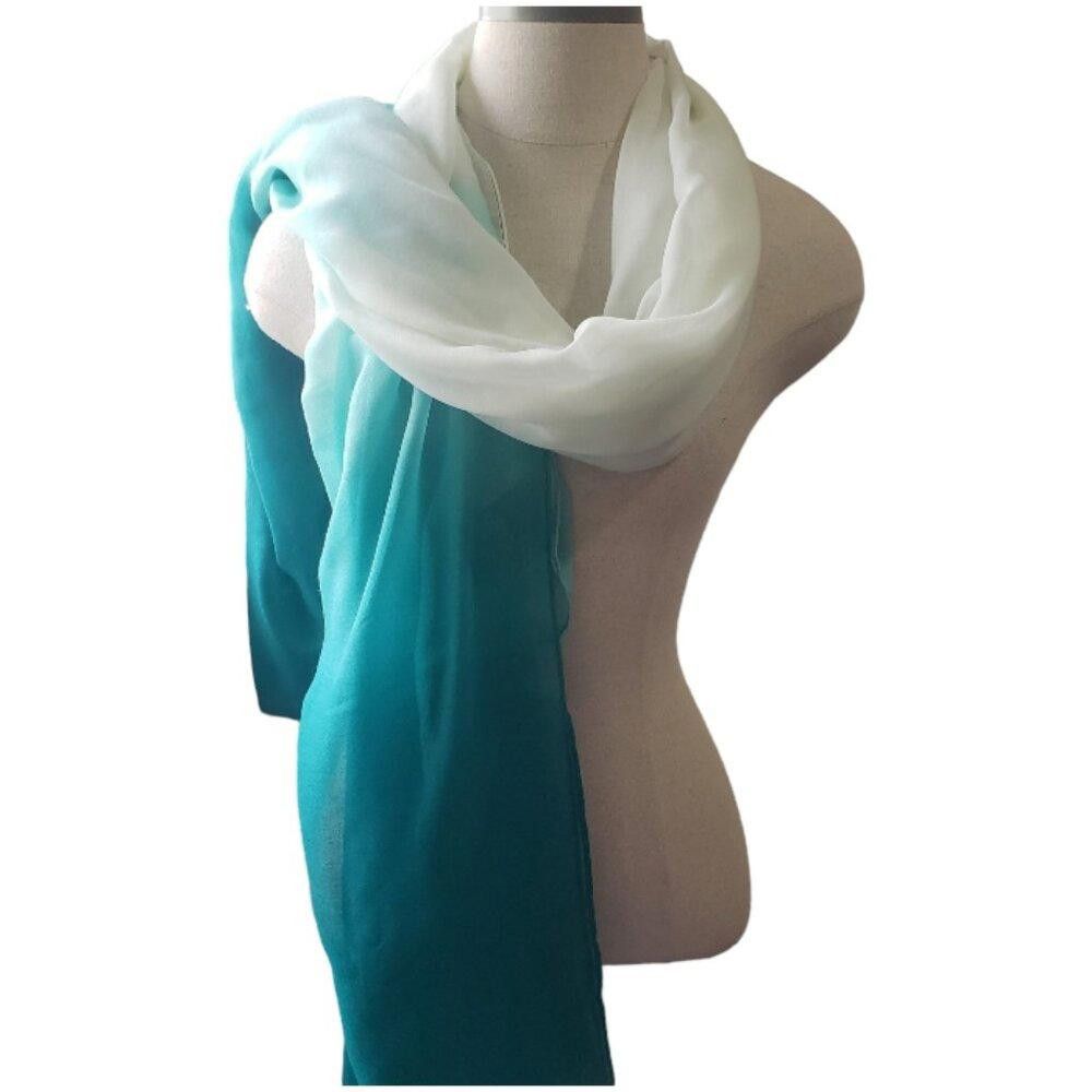 Designer CT1597 J.Jill Teal and Cream Scarf/Wrap Size ONE SIZE - 3 Thumbnail