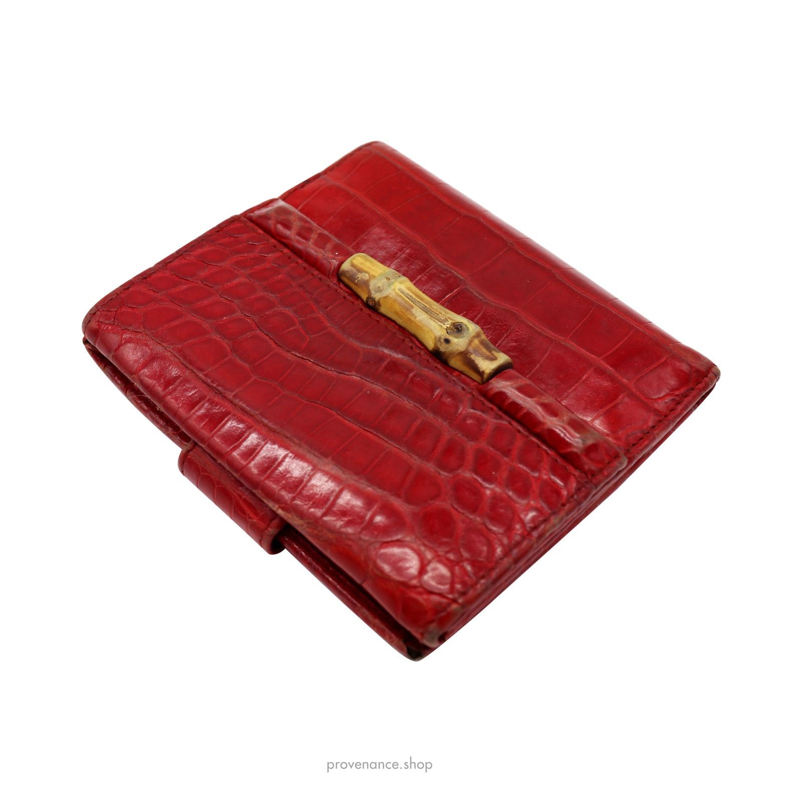 Gucci 🔴 Gucci Bamboo Trifold Wallet - Red Crocodile Leather Size ONE SIZE - 4 Thumbnail