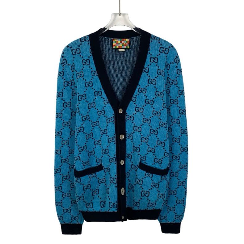 Gucci Gucci Blue logo old flower full printed wool V-neck long-sl Size US S / EU 44-46 / 1 - 1 Thumbnail