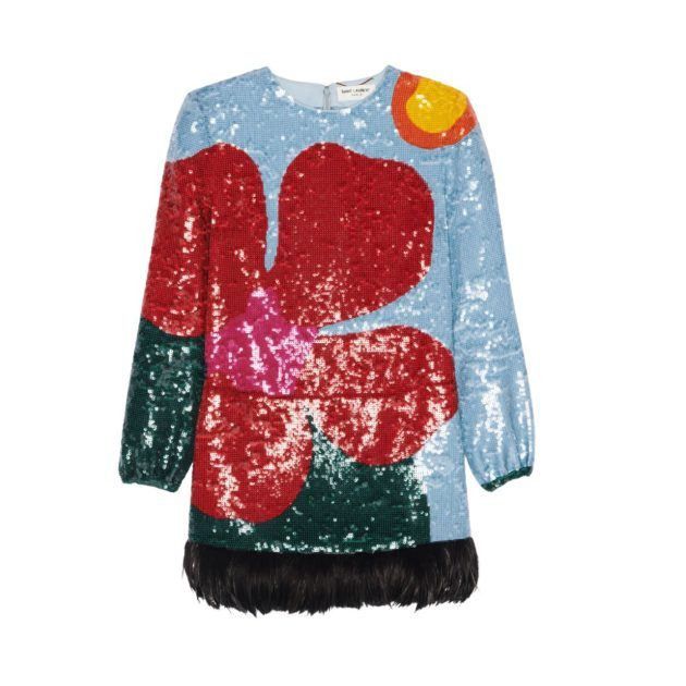 Saint Laurent Paris o1s1wg111024 Sequin-Embroidered Dress Floral Sablé Feather Size M / US 6-8 / IT 42-44 - 1 Preview