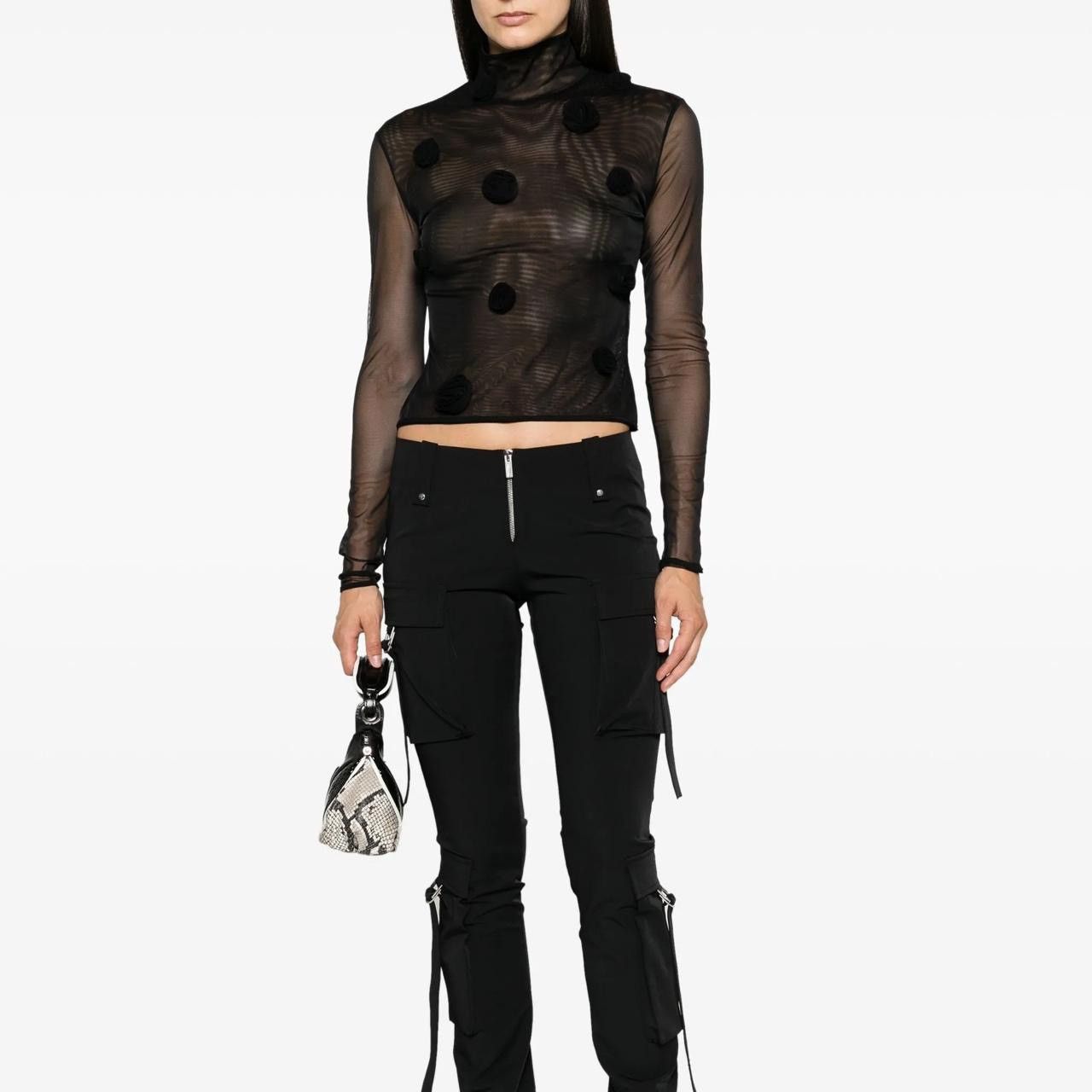Blumarine Blumarine Floral-Appliqué Long Sleeve Mesh Top Size S / US 4 / IT 40 - 2 Thumbnail