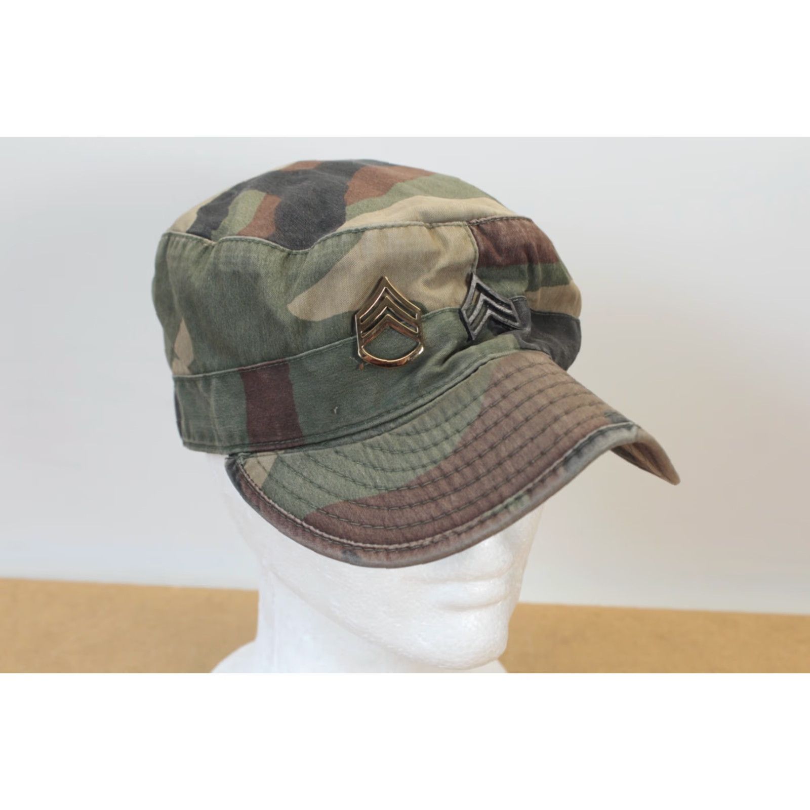 Vintage VINTAGE US ARMY ISSUE Hat Cap Camouflage Woodland Camo 6 ¾ Atlas Pins BDU Army Cap Unisex Adults Mens Size ONE SIZE - 2 Thumbnail