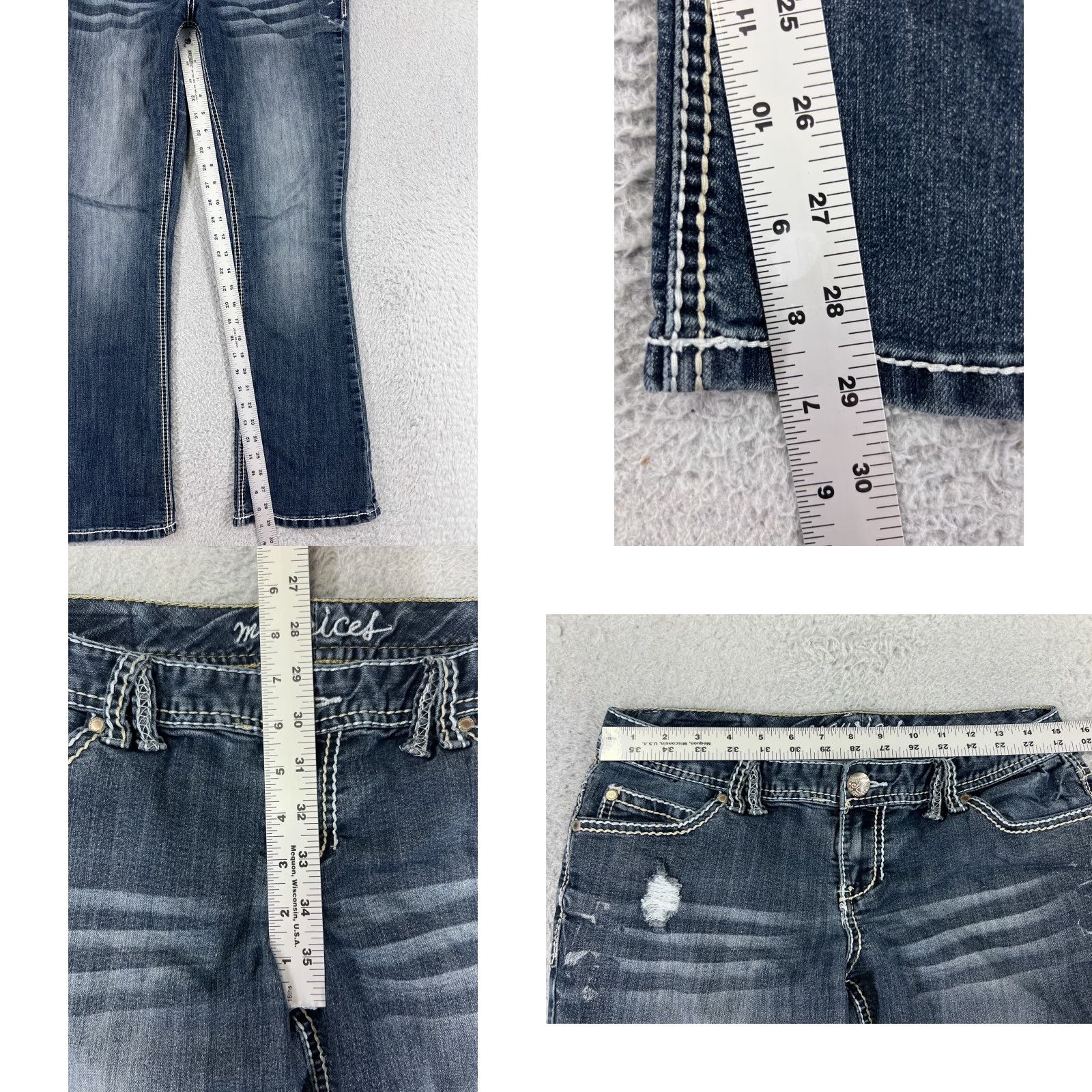 Vintage Maurices Jeans Women's 7 Blue Denim Low Rise Bootcut Distressed Cotton Western 5-Pocket Mens Womens? Size 28" / US 6 / IT 42 - 8 Thumbnail