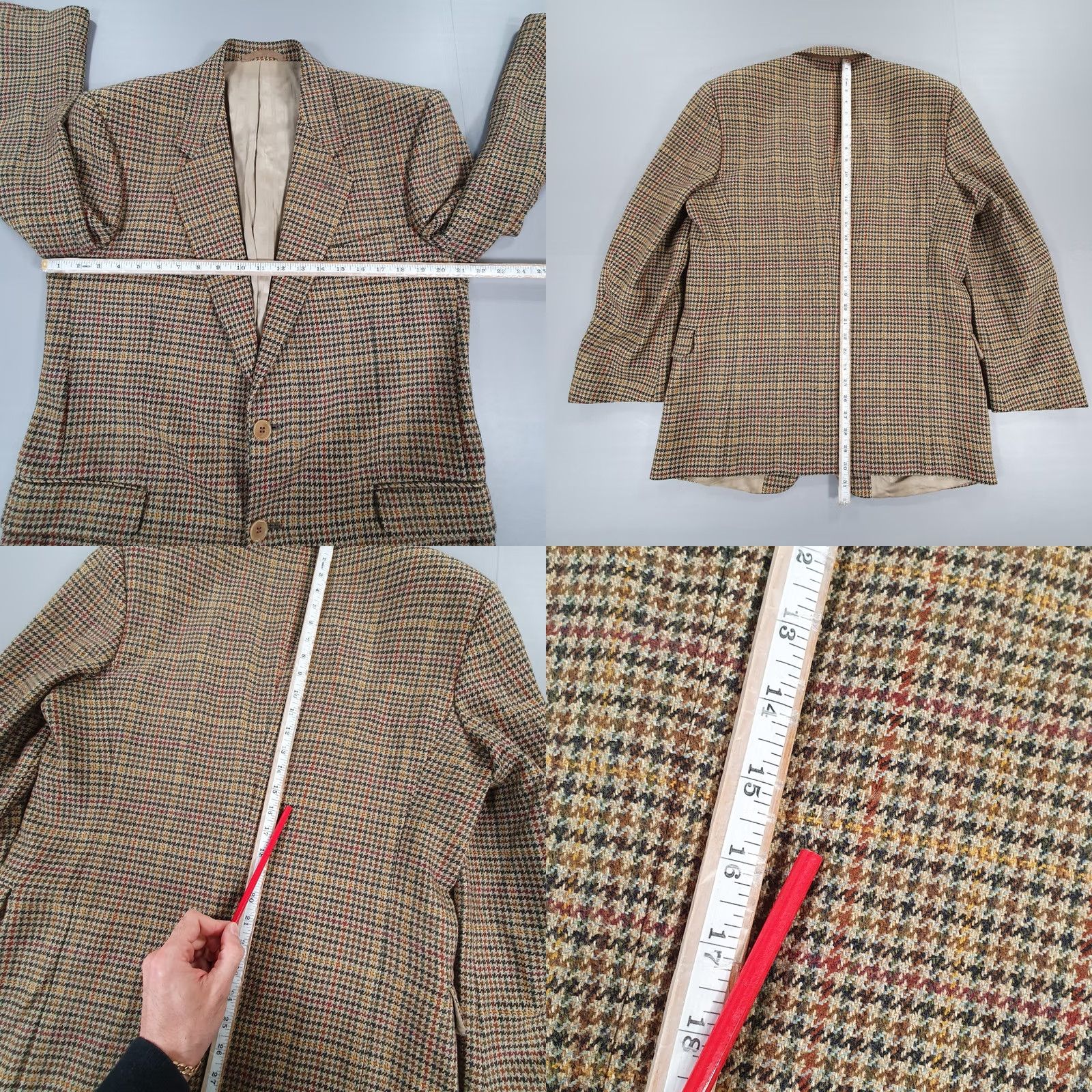 Jaeger VINTAGE Jaeger Mens Tweed Blazer Brown 40 R Check Houndstooth Wool Jacket Classic Mens Size 40R - 8 Thumbnail