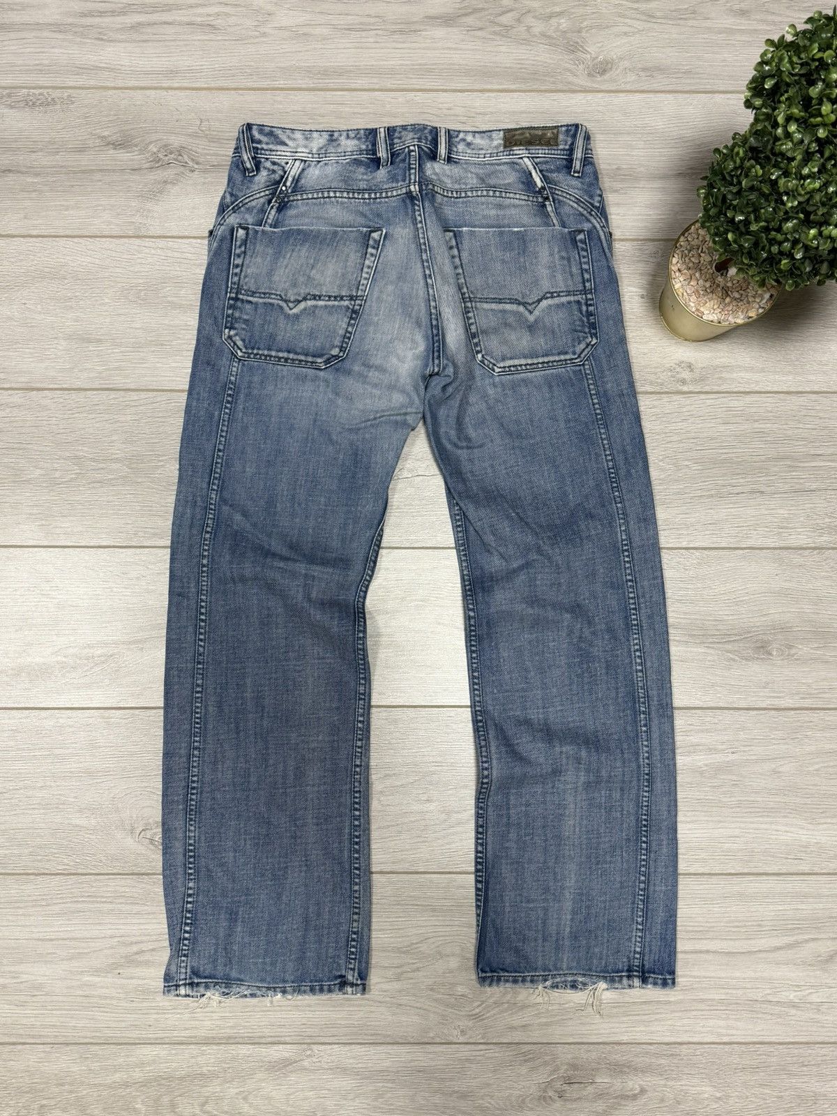 Diesel Diesel Bonsky Blue Wash Distressed Frayed Hem Straight Jeans Size US 33 - 1 Thumbnail