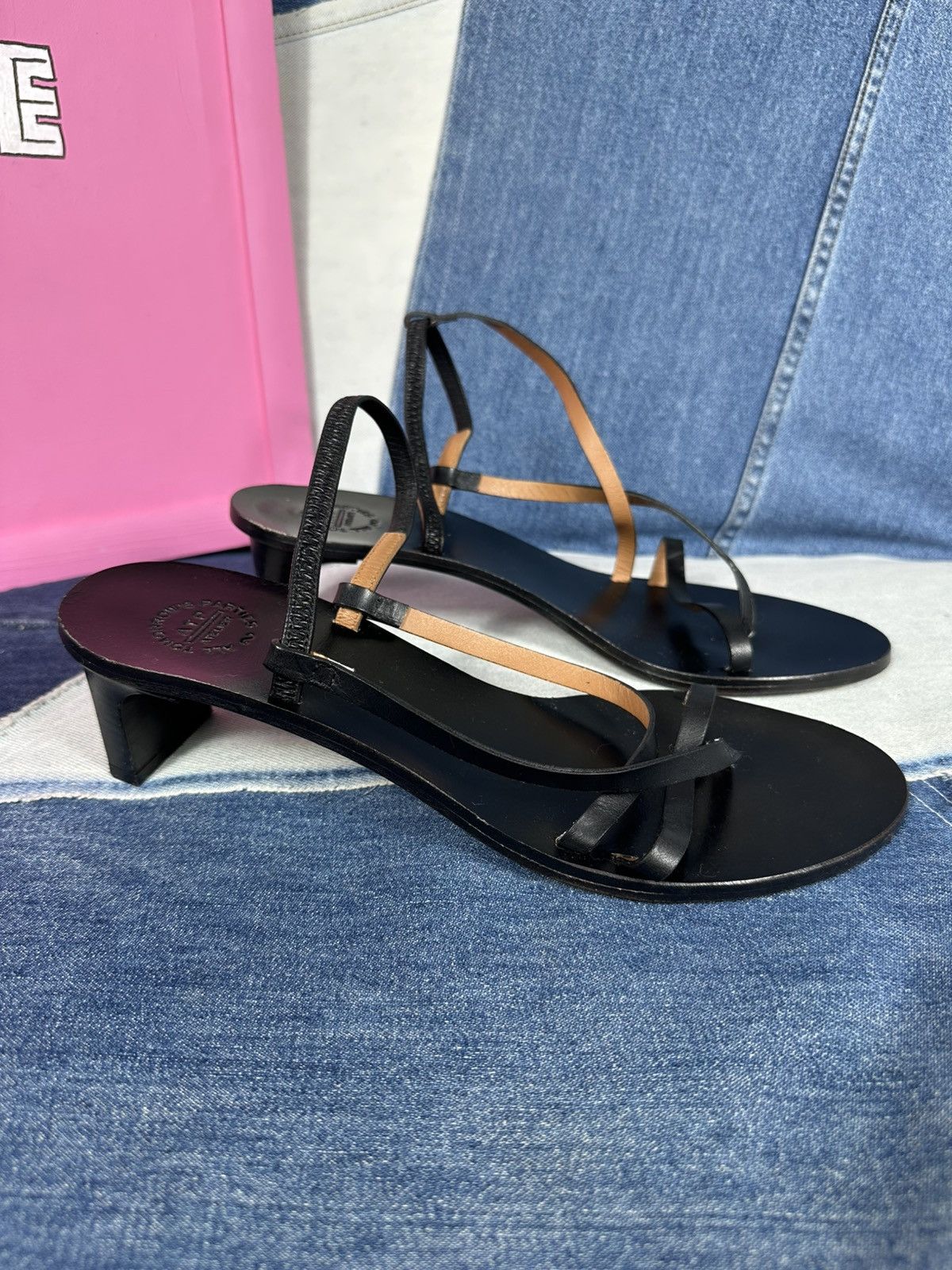 ATP Atelier ATP Atelier Nashi 50 Black Leather Sandals Heels Thin Strap Size US 9 / IT 39 - 5 Thumbnail