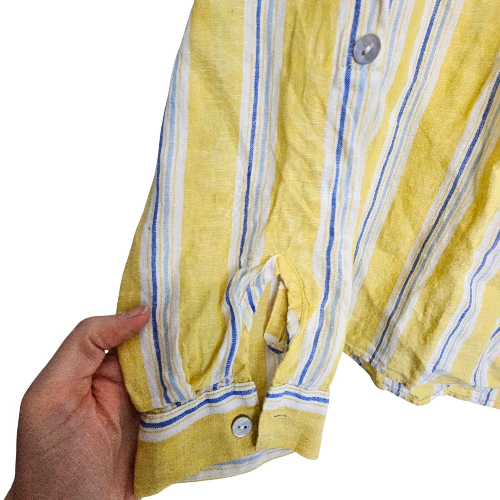 J. Jill J. Jill Love Linen Yellow Striped Linen Shirt Tunic Top M Size M / US 6-8 / IT 42-44 - 4 Thumbnail