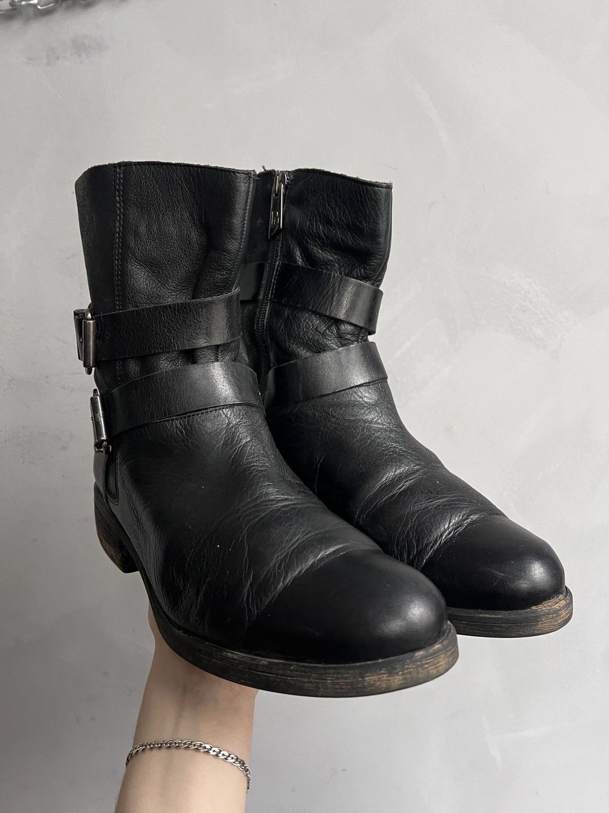 Hedi Slimane Undercover style leather belted avant garde boots hype Size US 7.5 / EU 40-41 - 2 Thumbnail