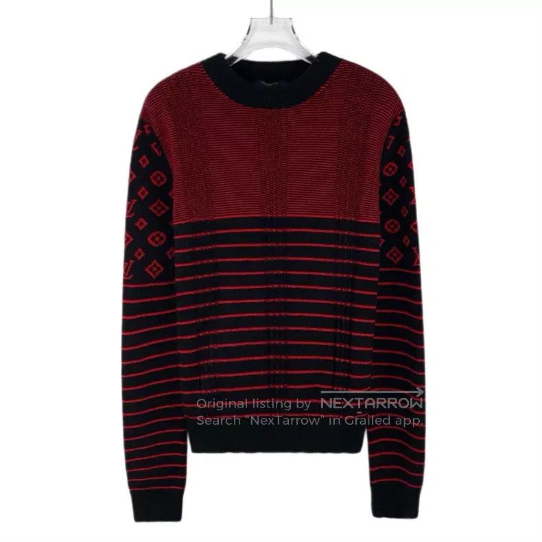 Louis Vuitton Louis Vuitton Crimson striped logo aged cashmere crewneck Size US M / EU 48-50 / 2 - 1 Thumbnail