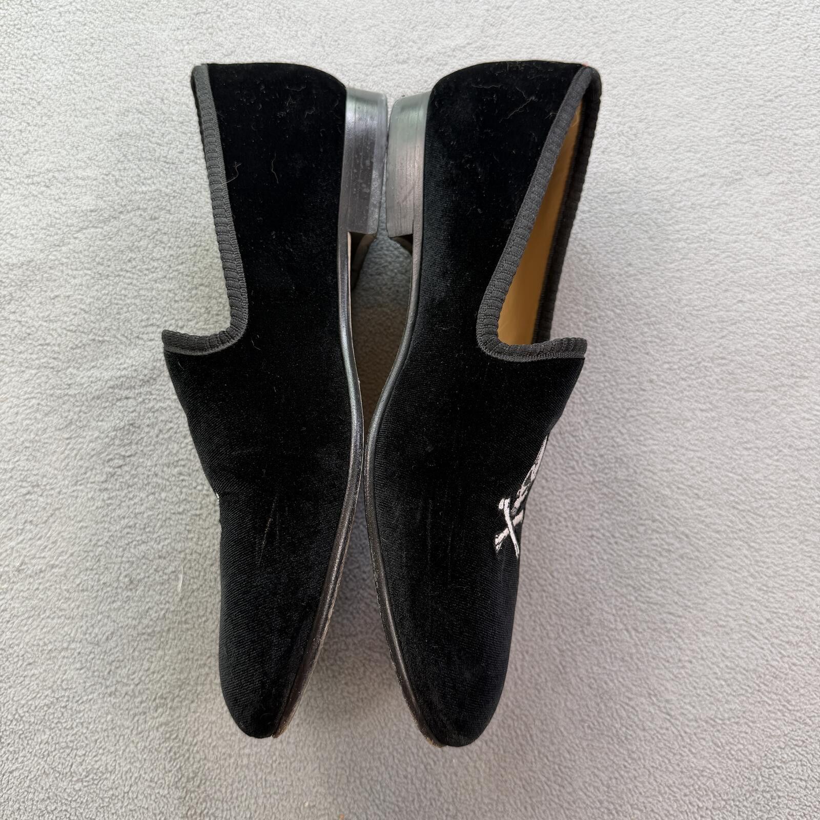 Del Toro Del Toro Black Velvet Skull Embroidered Slippers Loafers Men Size US 8 / EU 41 - 7 Thumbnail