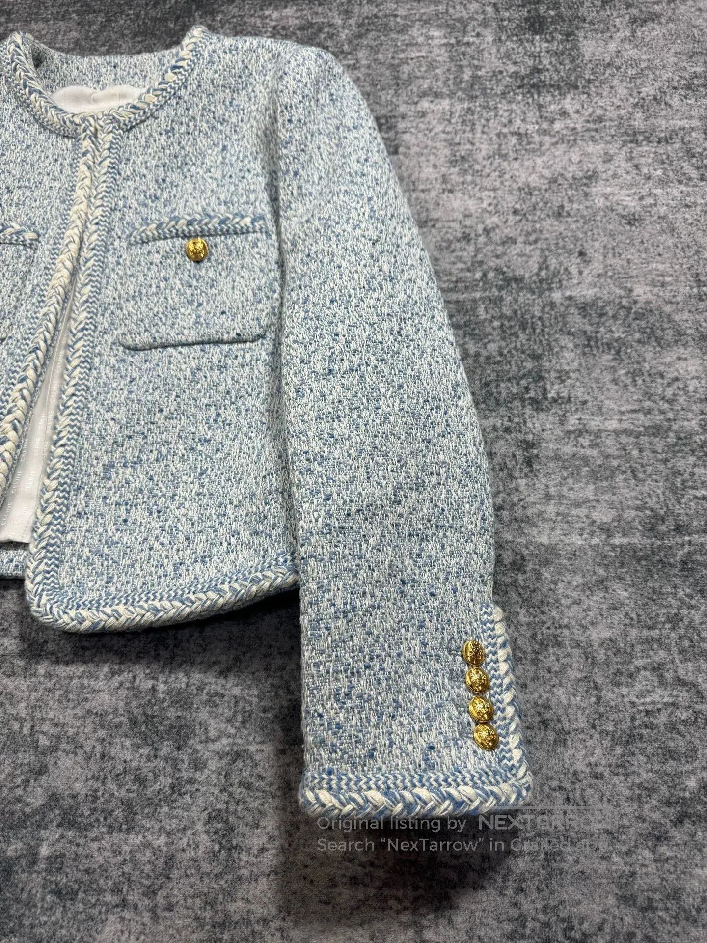 Celine celine light blue tweed jacket. Size L / US 10 / IT 46 - 5 Thumbnail