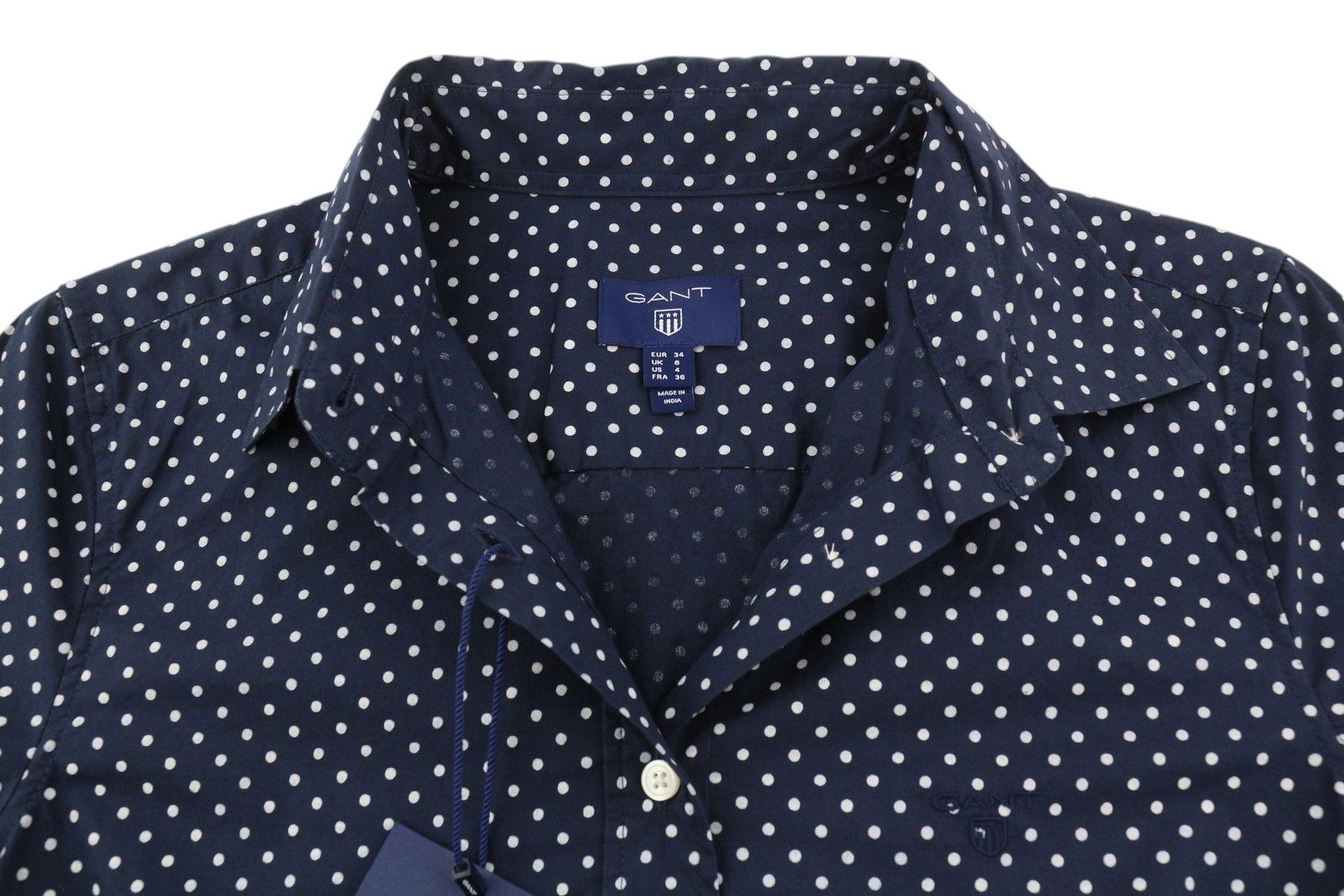Gant STRETCH BROADCLOTH EU34 Dark Blue Polka Dot Shirt 85149 Size XS / US 0-2 / IT 36-38 - 4 Thumbnail