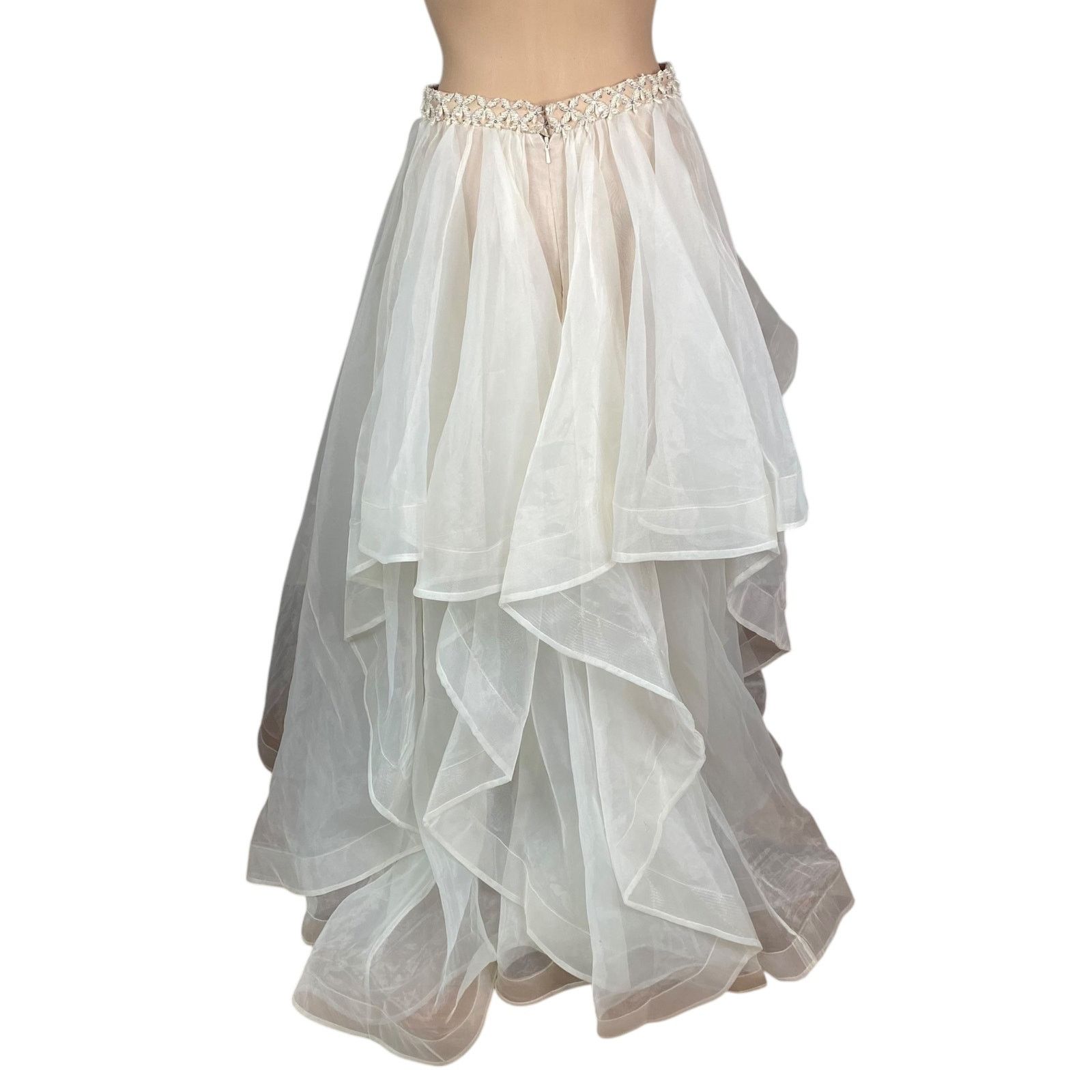 Neiman Marcus Terani Couture Ivory Beaded Ruffle Tiered Maxi Skirt SZ 8 Size 30" / US 8 / IT 44 - 11 Thumbnail