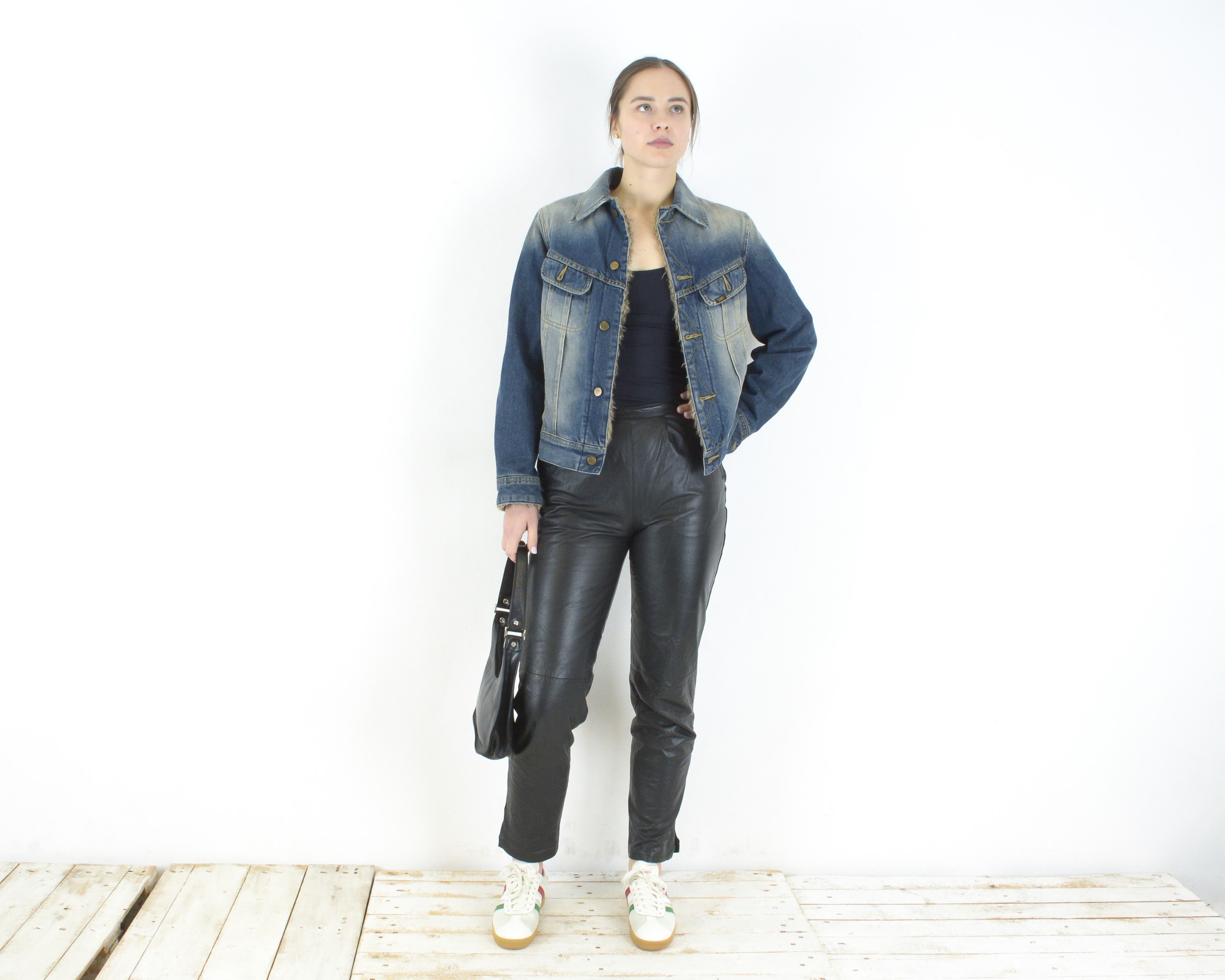 Lee × Vintage M Denim Jean Jacket Blazer Top Faux Fur Padded Button Up Size M / US 6-8 / IT 42-44 - 2 Thumbnail