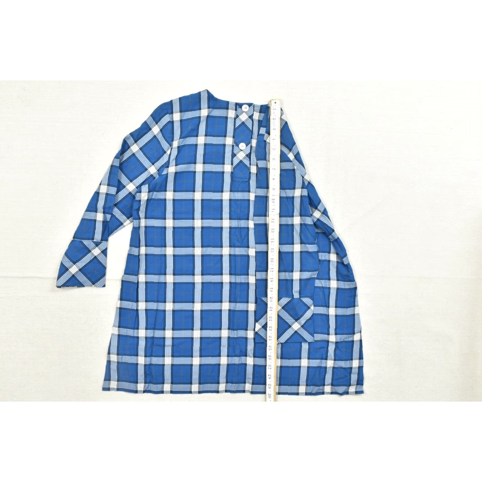 J. Jill J. Jill Blouse Women's Size M Blue Plaid Tencel Lyocell 3/4 Bell Sleeve Button Back Tunic Dress"} Size M / US 6-8 / IT 42-44 - 5 Thumbnail