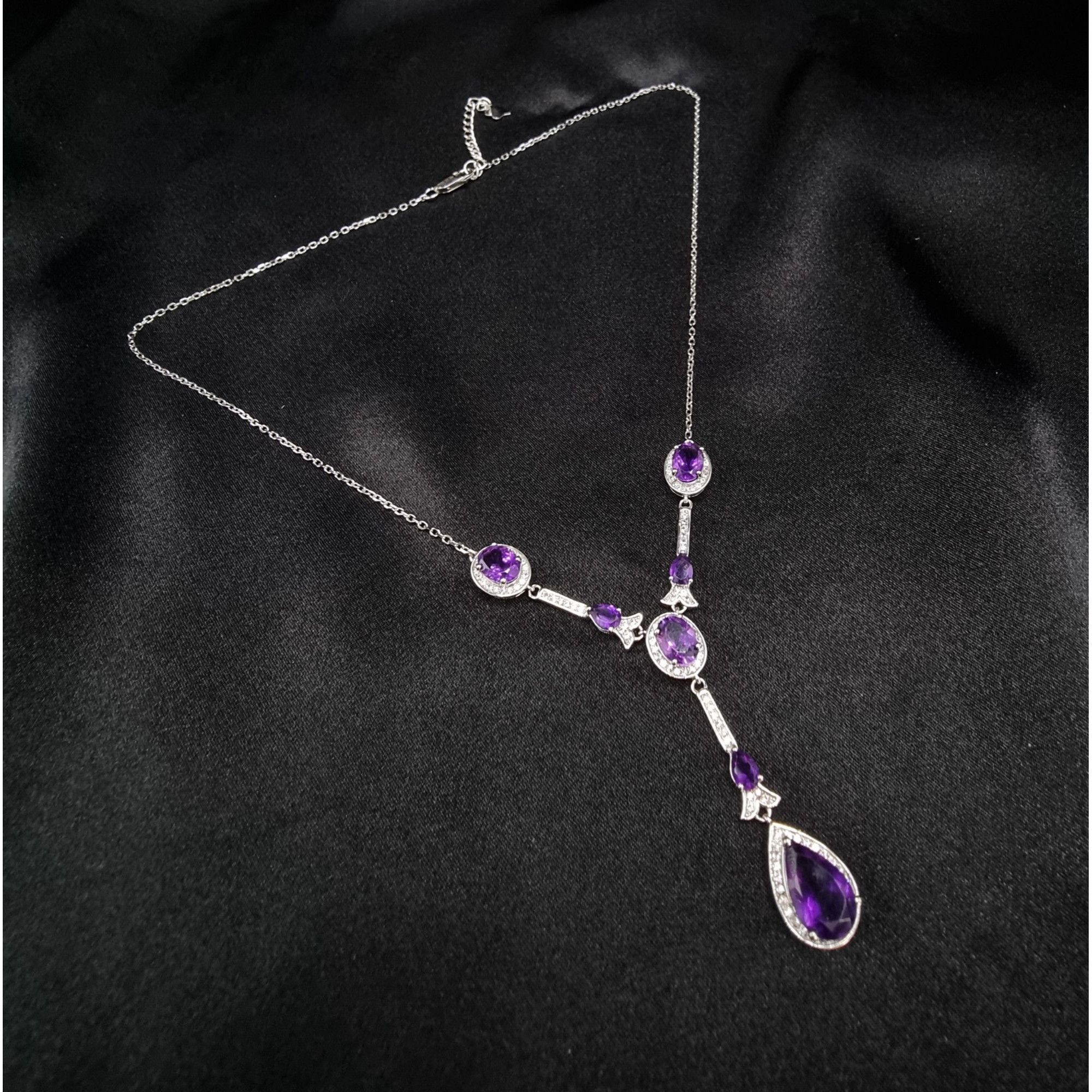 Vintage JCL 925 Sterling Silver Amethyst Necklace With Teardrop & Ov Size ONE SIZE - 3 Thumbnail