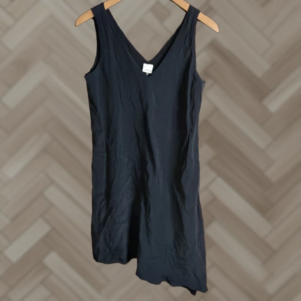 Vintage Ecru Silk Sleeveless Midi Dress | Women's S Black Flowing 100% Silk Midi Dress Womens S Black Size S / US 4 / IT 40 - 1 Thumbnail