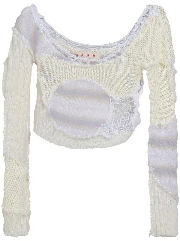 Marni o1srvl11e0624 Cropped Distressed Sweater in White Size L / US 10 / IT 46 - 1 Thumbnail