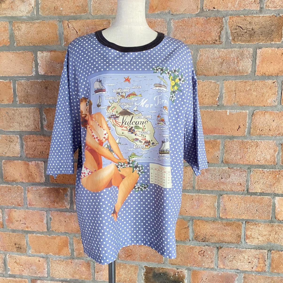 Dolce & Gabbana Dolce & GABBANA Blue Pinup Girl Polka Dot Sicily Print Tee Size M / US 6-8 / IT 42-44 - 14 Thumbnail