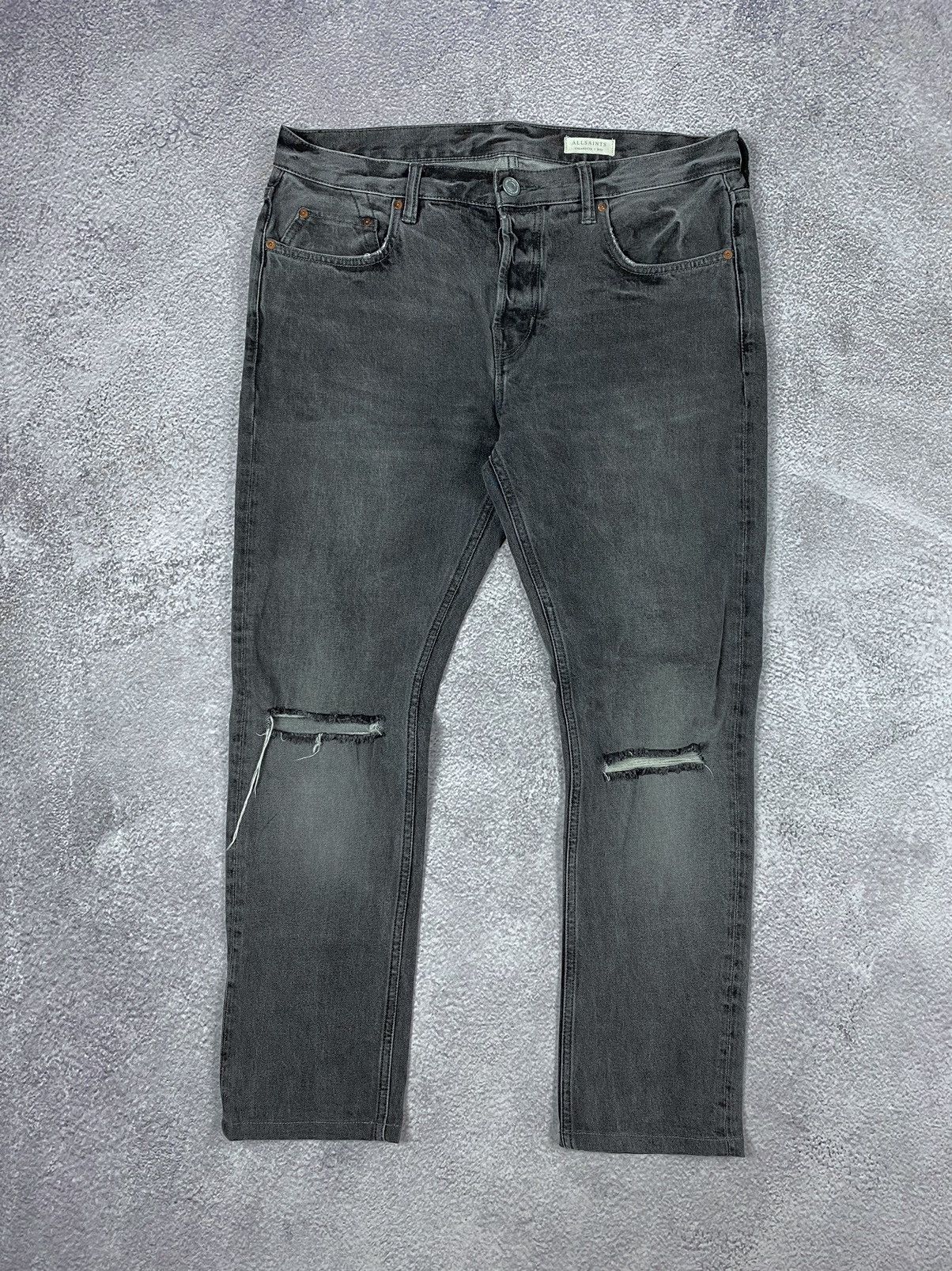 Allsaints All Saints Cigarette Damaged Distressed Gray Jeans Size US 33 - 1 Thumbnail