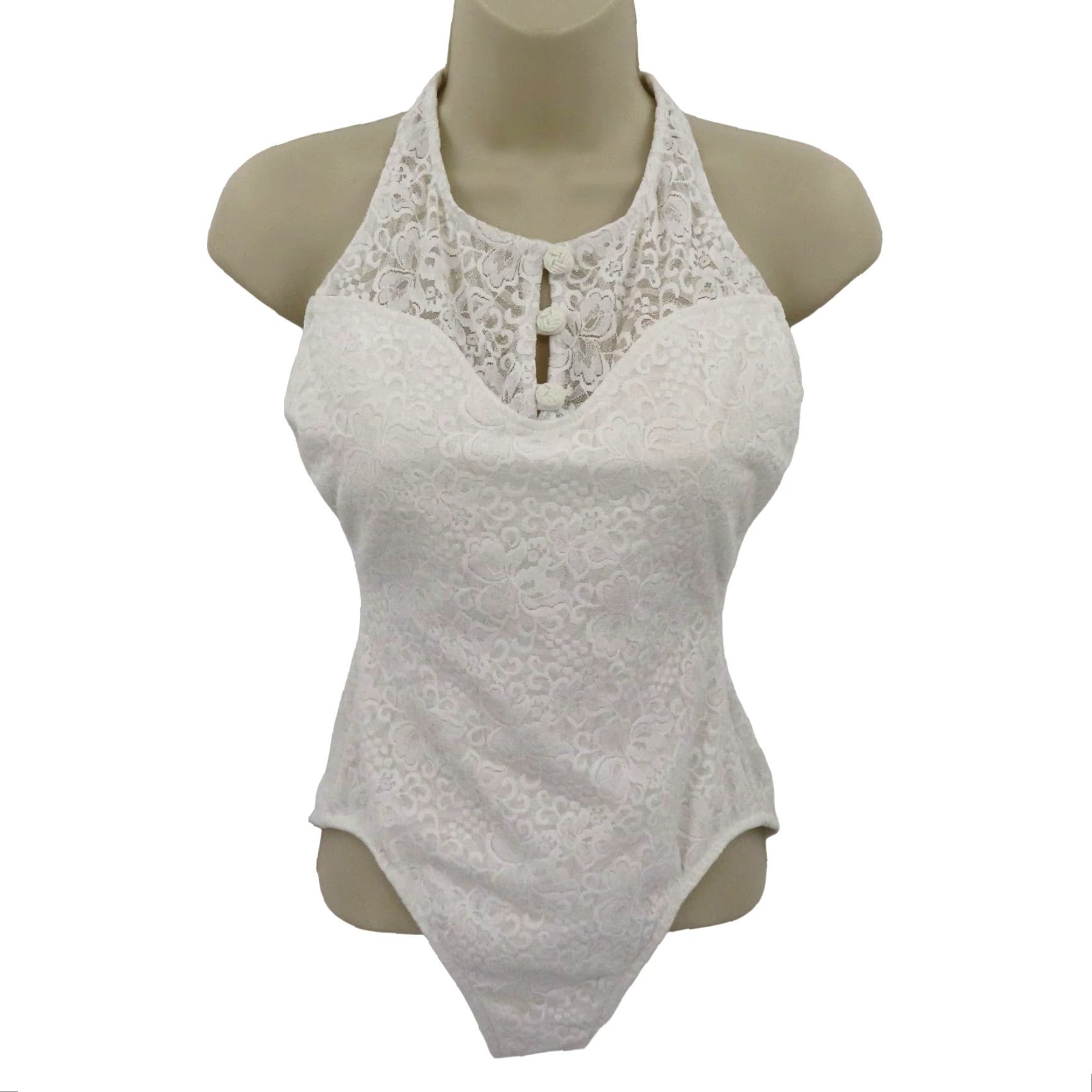 Vintage VINTAGE Fredericks of Hollywood Womens 8 White Lace One Piece Swimsuit NEW No Tags Size ONE SIZE - 2 Thumbnail